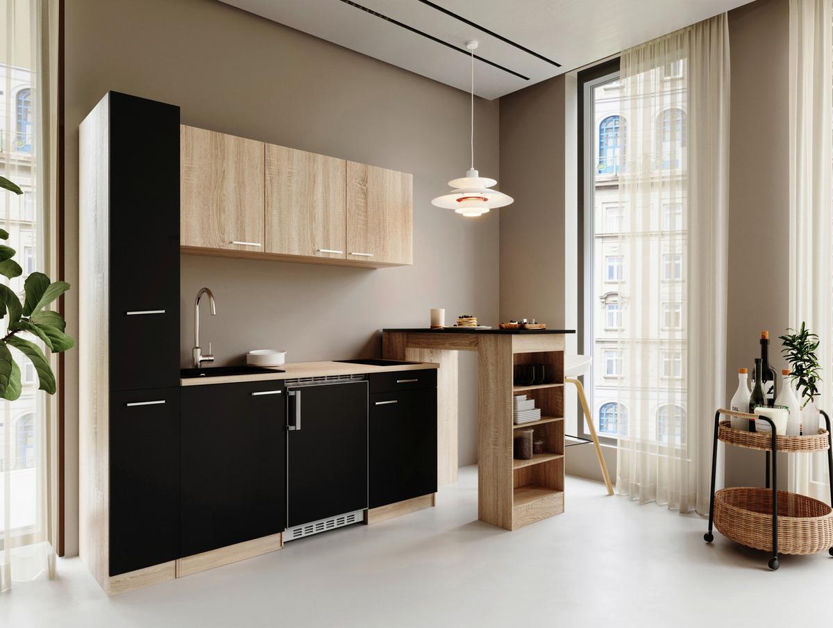 Küchenblock Ingrid Schwarz/Eichefarben B: 180cm - Eichefarben/Schwarz, Design, Holzwerkstoff (180cm) - Respekta