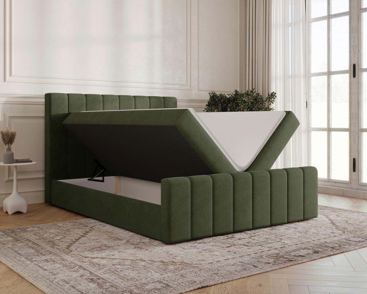 Boxbett Lila mit Topper 160x200 - Schwarz/Olivgrün, MODERN, Holz/Kunststoff (160/200cm) - Livetastic