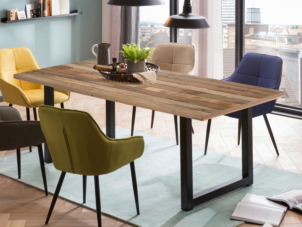 Esstisch Schwarz, Naturfarben L: 200cm - Schwarz/Naturfarben, Design, Holz/Metall (200/100/77cm) - Livetastic