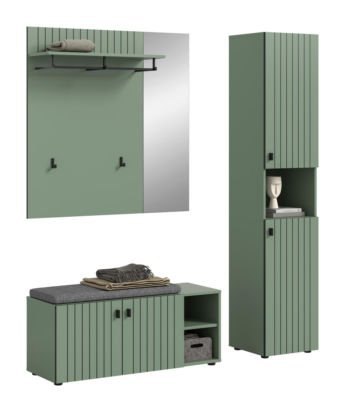 Garderobe Station Graugrün B: 161cm - Graugrün, Design, Holzwerkstoff (161/192/37cm) - MID.YOU