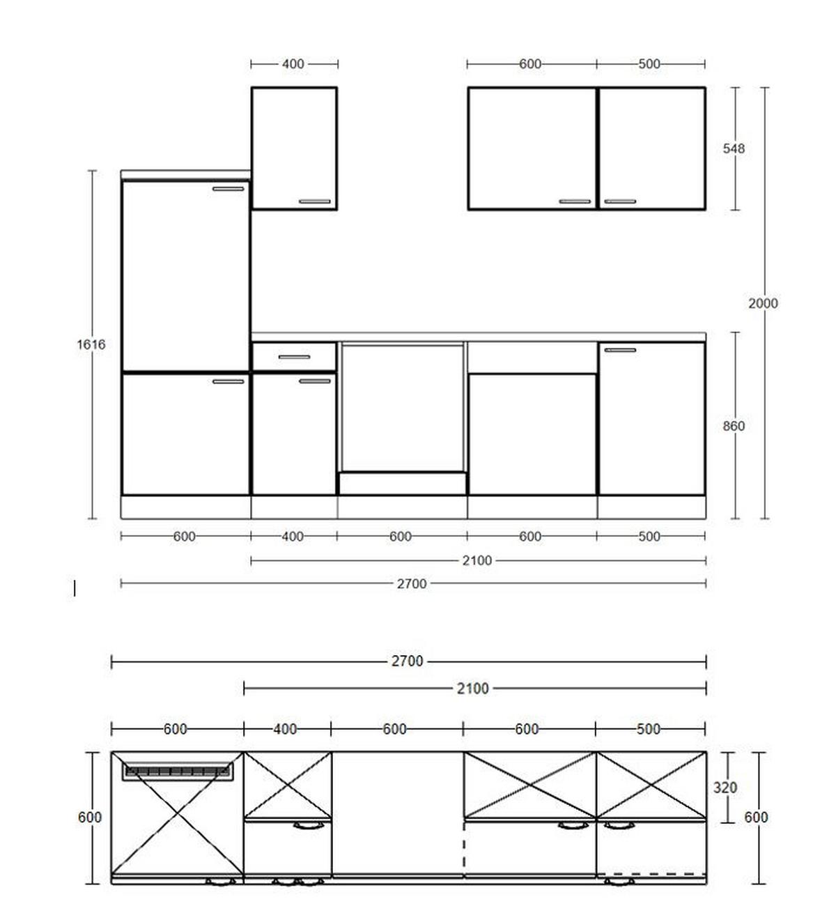 Kuchynský blok NEO bez spotrebičov, šírka 270 cm - biela, Modern, kompozitné drevo (270cm) - FlexWell