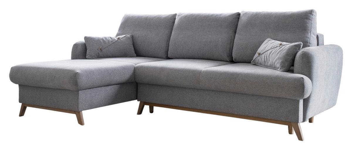 Sedačka LUCILE S, ľavá, sv.sivá, úl.priestor a lôžko - prírodná farba/svetlosivá, drevo/textil (157/235cm) - MID.YOU