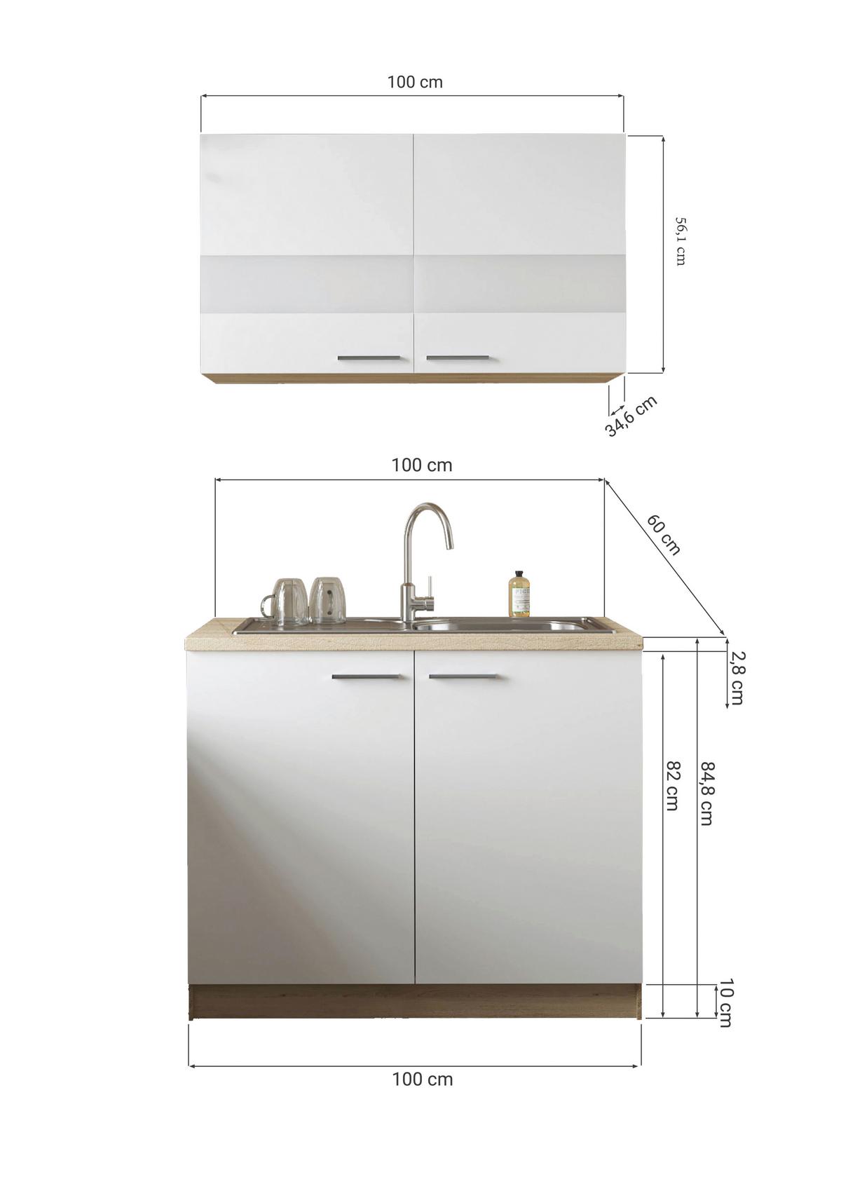 Miniküche Merle Schwarz, Eiche Dekor B: 100 cm - Eichefarben/Schwarz, Basics, Holzwerkstoff (100cm) - Respekta