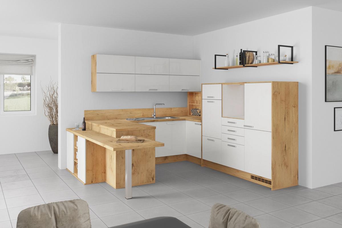 U-küche Ip4050 Weiß/ Eiche 255x294x298 Cm Ohne Geräte - MODERN, Holzwerkstoff (255/294/298cm)