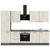 Kuchynská linka 300CM biely betón/ bridlicová šedá - biela/farba ušľachtilej ocele, Modern, kov/kompozitné drevo (300cm) - Nobilia