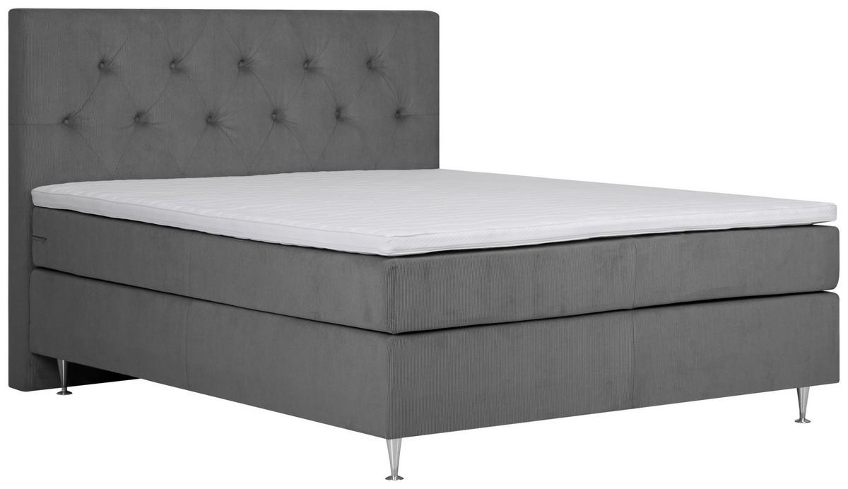 Boxspringbett Mit Topper + Matratze 160x200 Cm Paula - Dunkelgrau, MODERN, Textil (140/200cm) - Livetastic