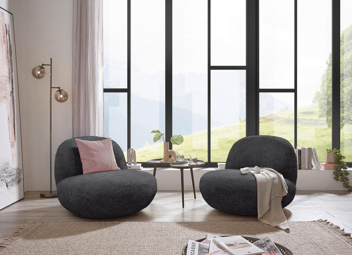 Sessel Chris Anthrazit B: 85 cm - Anthrazit/Schwarz, MODERN, Textil (85/70/99cm) - MID.YOU