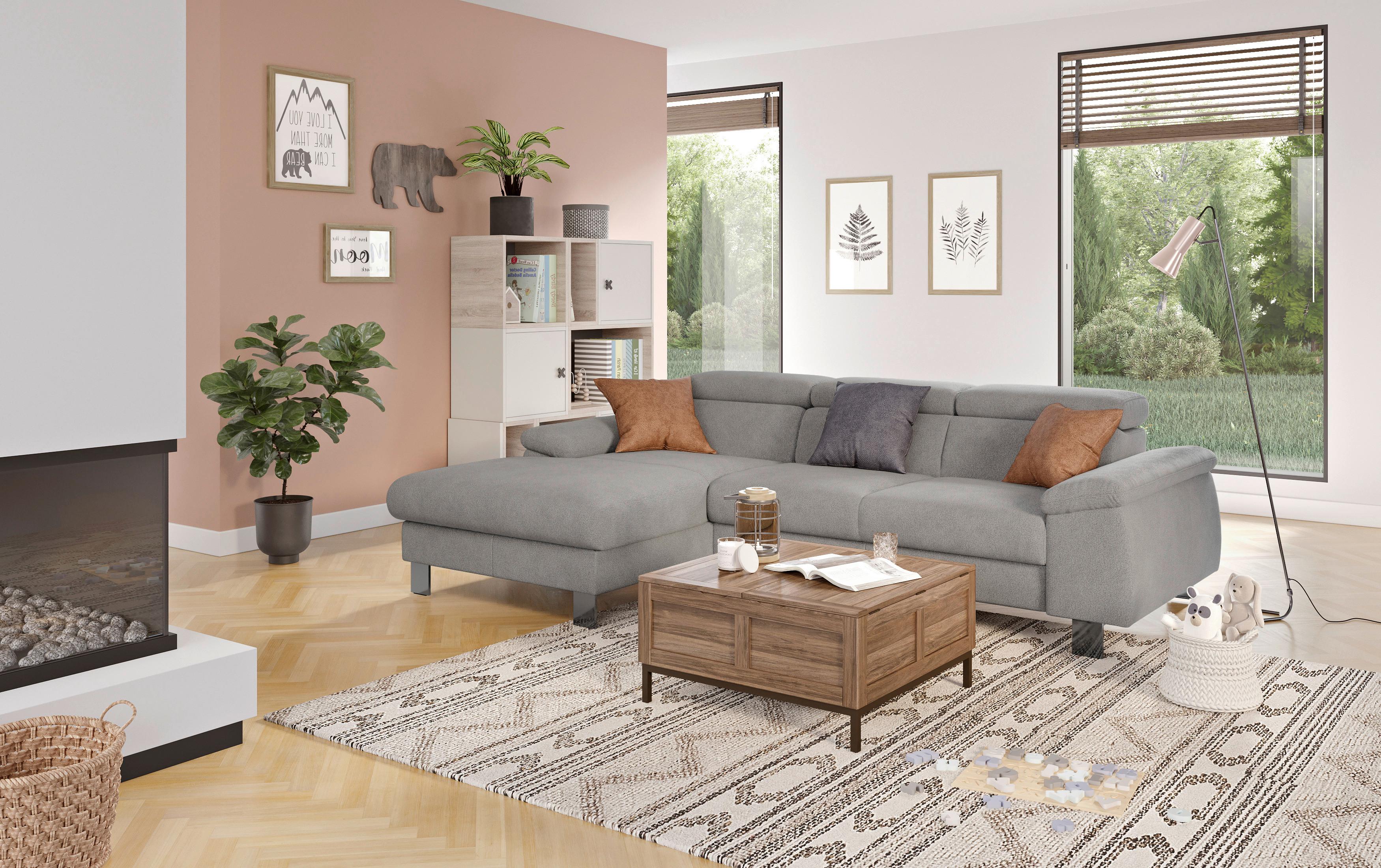 Ecksofa Micky, Grau S:166x244 Cm - Chromfarben/Grau, Design, Textil (166/244cm) - Livetastic