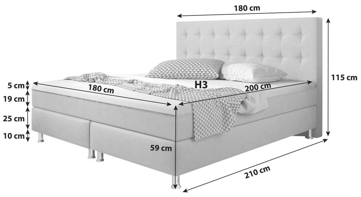 Boxspringbett Mit Topper 180x200 Köln Plus - Silberfarben/Braun, KONVENTIONELL, Textil (180/115/210cm) - MID.YOU