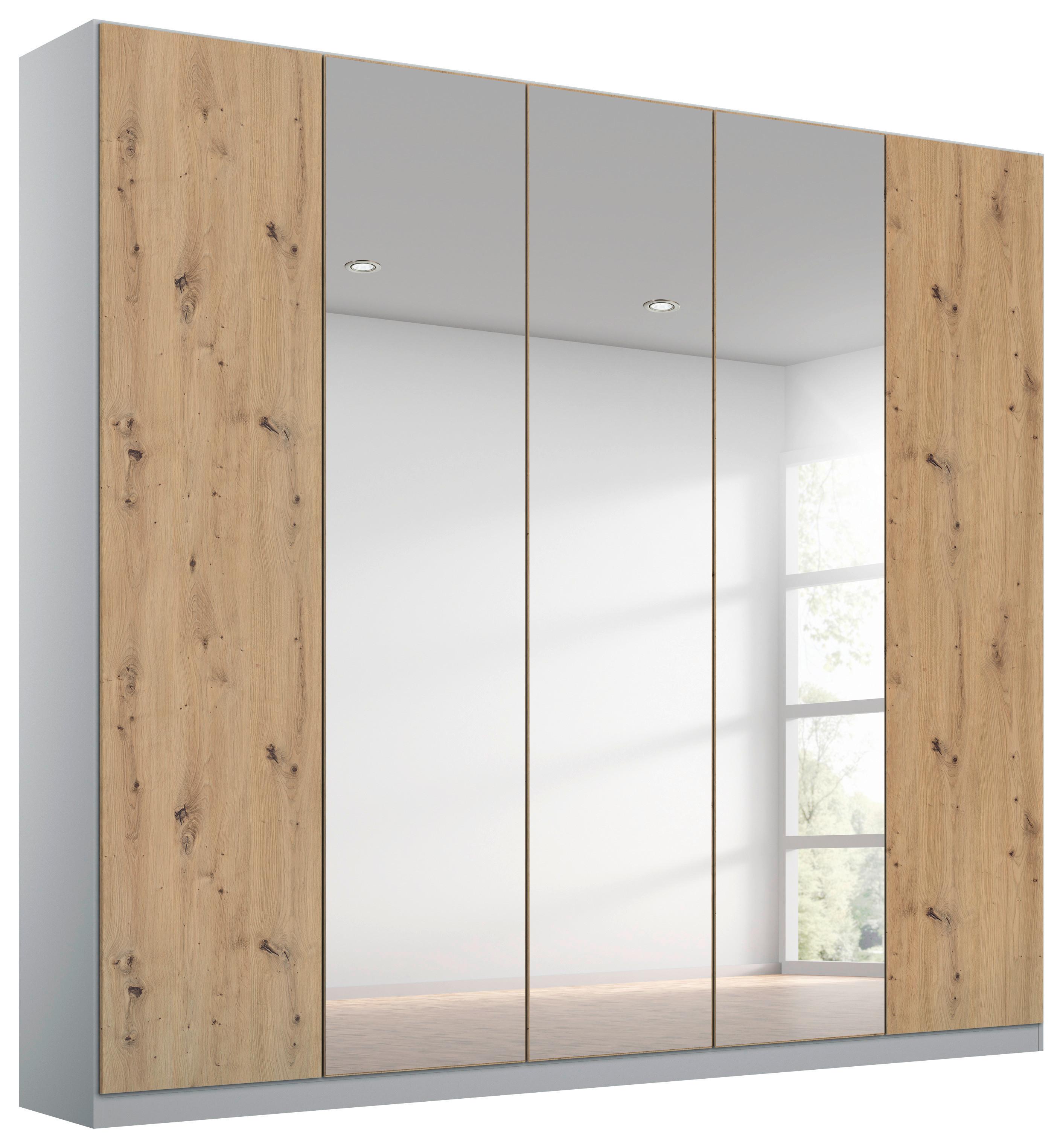 Drehtürenschrank Mit Spiegel 226 Cm Alabama Extra Hellgrau - Transparent/Silberfarben, MODERN, Holzwerkstoff (226/229/54cm)