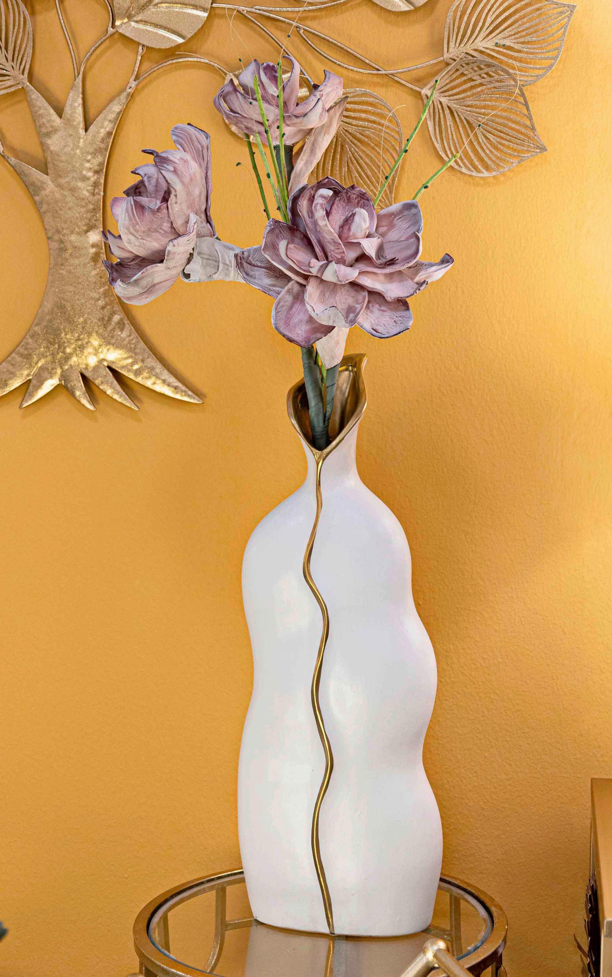 Vase Uma Weiß, Goldfarben B: 19,5cm - Goldfarben/Weiß, Basics, Keramik (19.5/50/10cm)