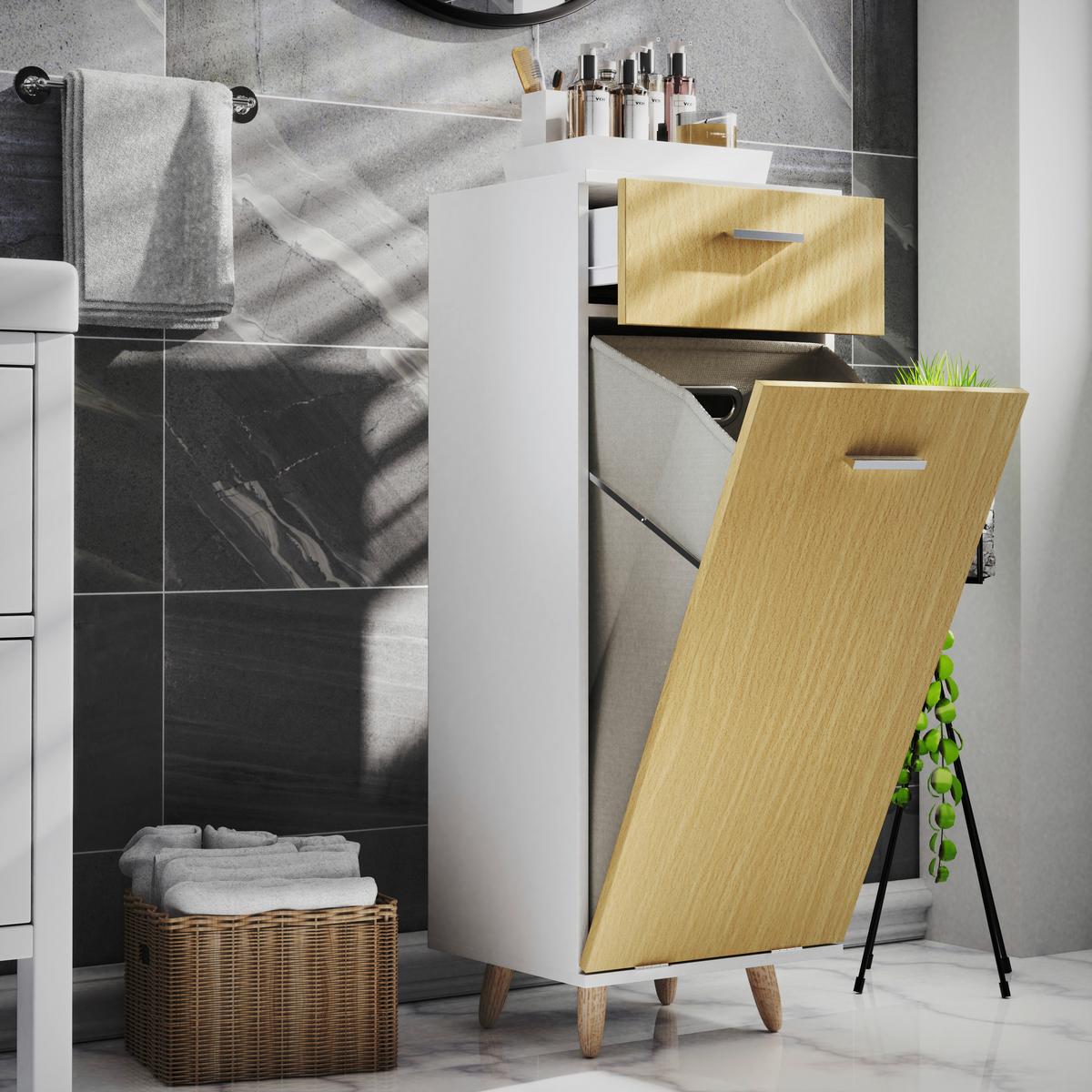 Midischrank Landos S Weiß/Honigeichefarben, B: 40cm - Honigeiche/Weiß, MODERN, Holzwerkstoff/Kunststoff (40/107/35cm) - MID.YOU