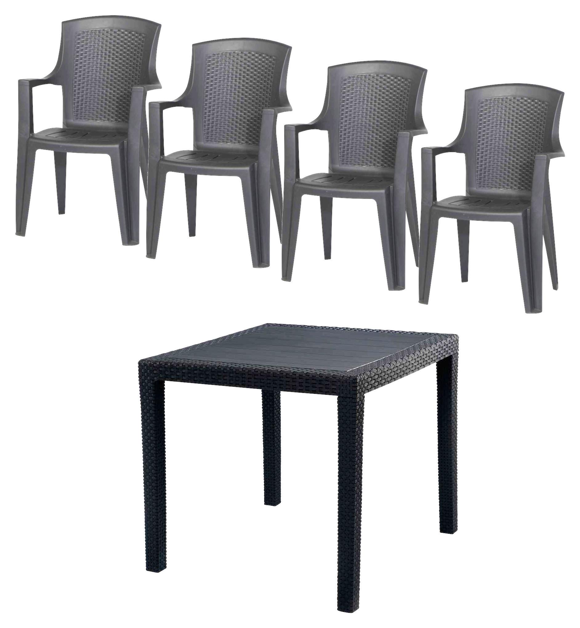 Gartenmöbel Set 5--teilig aus Kunststoff - Anthrazit, KONVENTIONELL, Kunststoff (77/77/72cm) - Gardenson