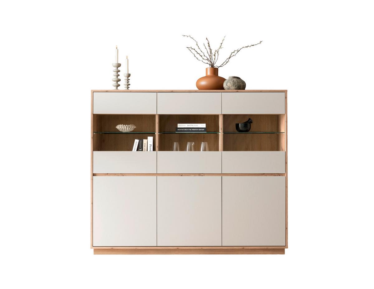 Highboard Sonora Kashmir/Eiche B: 164cm - Kaschmir/Eiche Artisan, Design, Glas/Holzwerkstoff (164/138/40cm) - MID.YOU