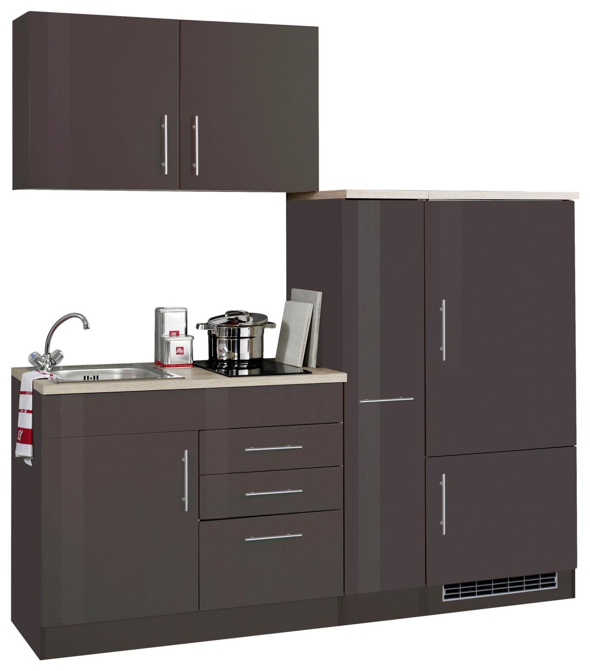 Küchenblock Toronto Grau/eiche Dekor B: 190 Cm - Grau Hochglanz/Graphitfarben, MODERN, Holzwerkstoff (190cm) - Held