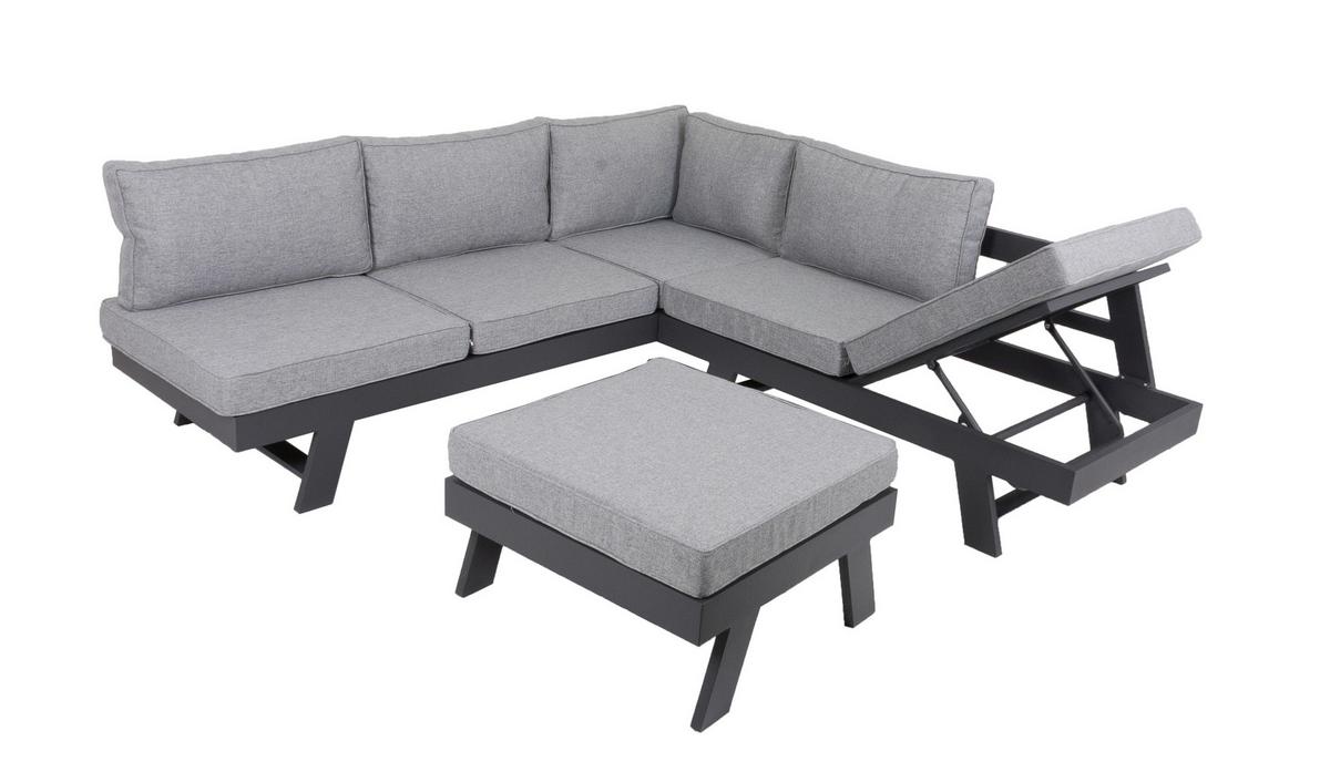 Loungegarnitur Donna - Schwarz/Grau, Basics, Kunststoff/Textil - Gardenson