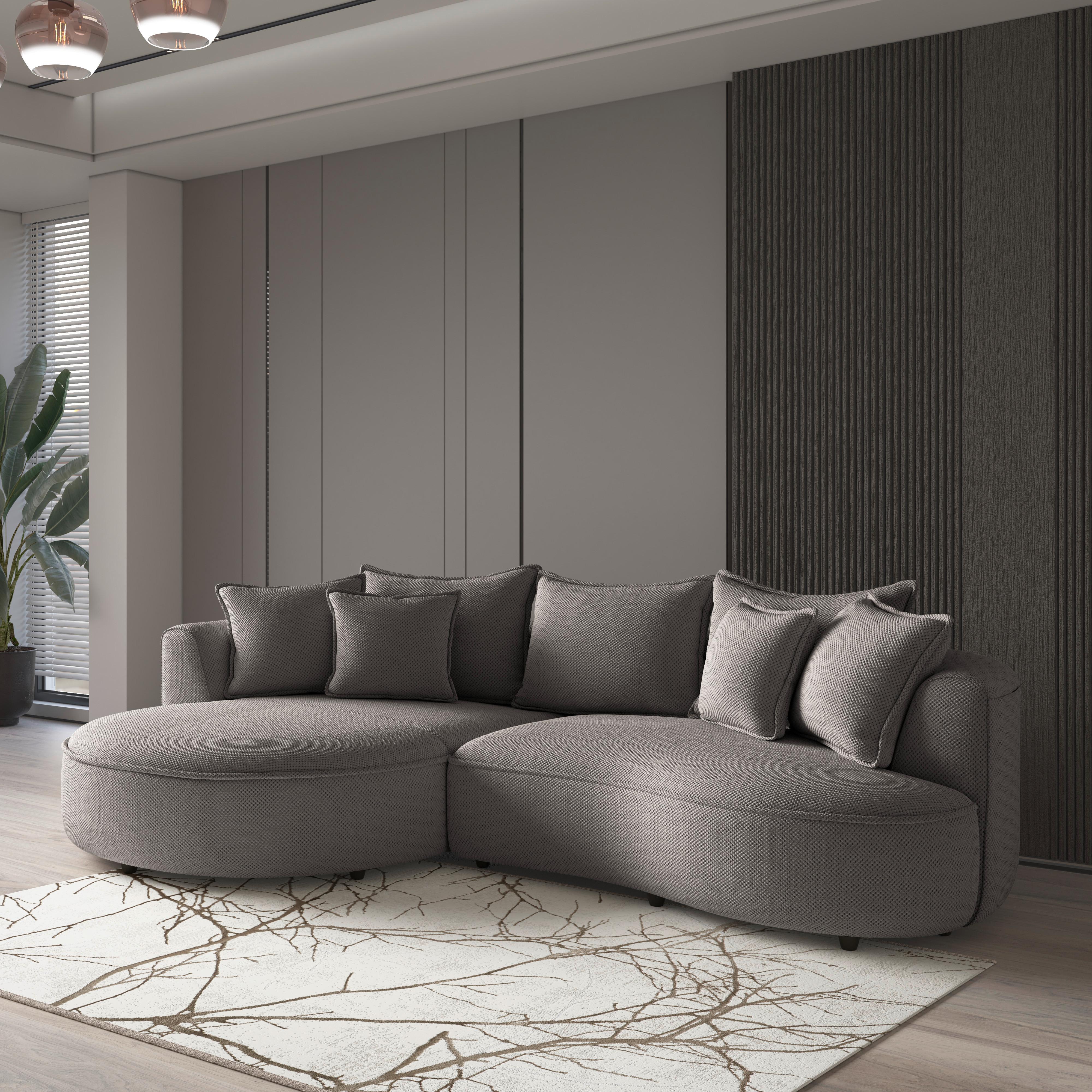 Rohová sedačka LEVI, pravá, cappuccino, se 7 polštáři - černá/cappuccino, Moderní, textil/plast (287/168cm)