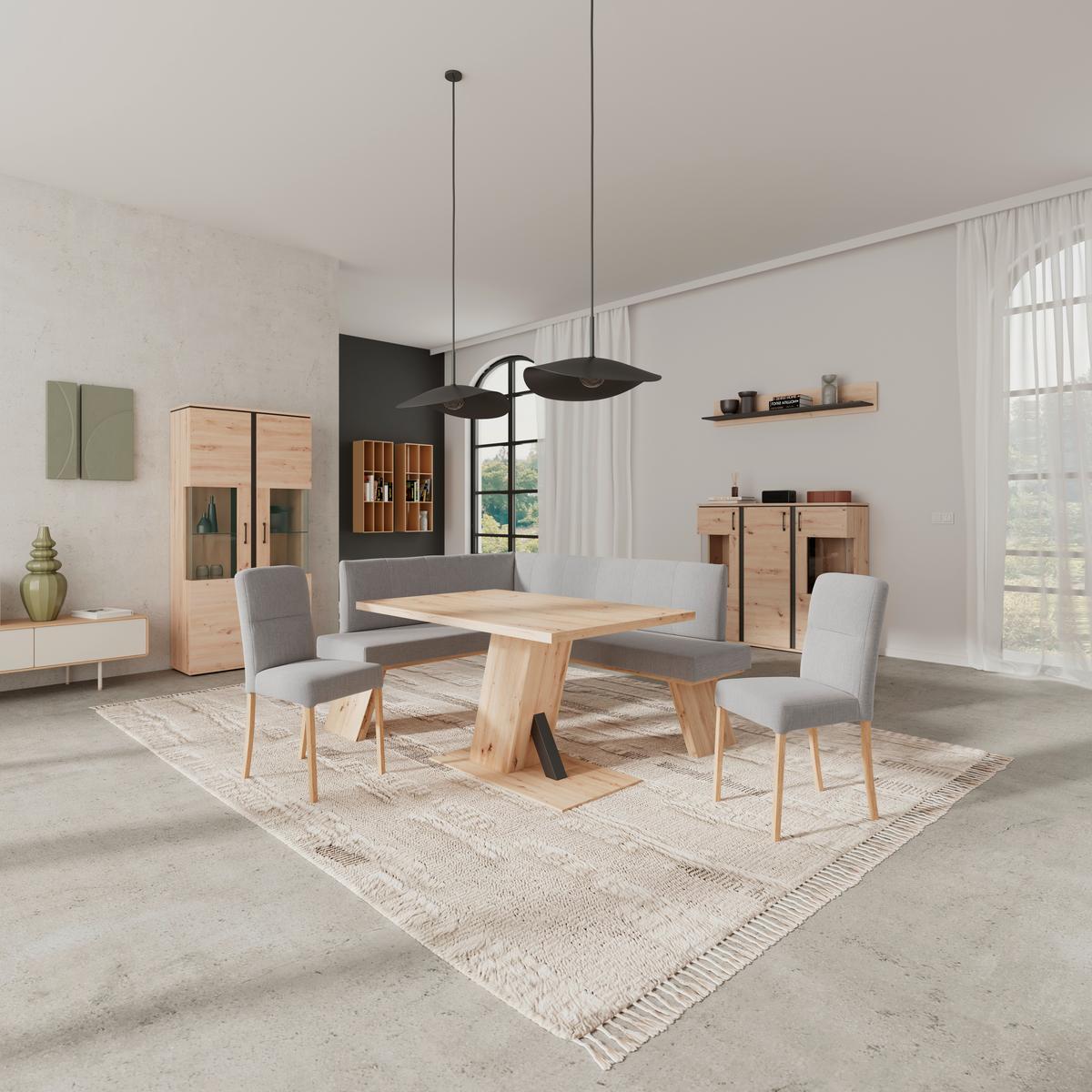 Eckbank Emma II Webstoff Hellgrau, B: 150 cm - Eichefarben/Hellgrau, KONVENTIONELL, Holzwerkstoff/Textil (150/185cm)