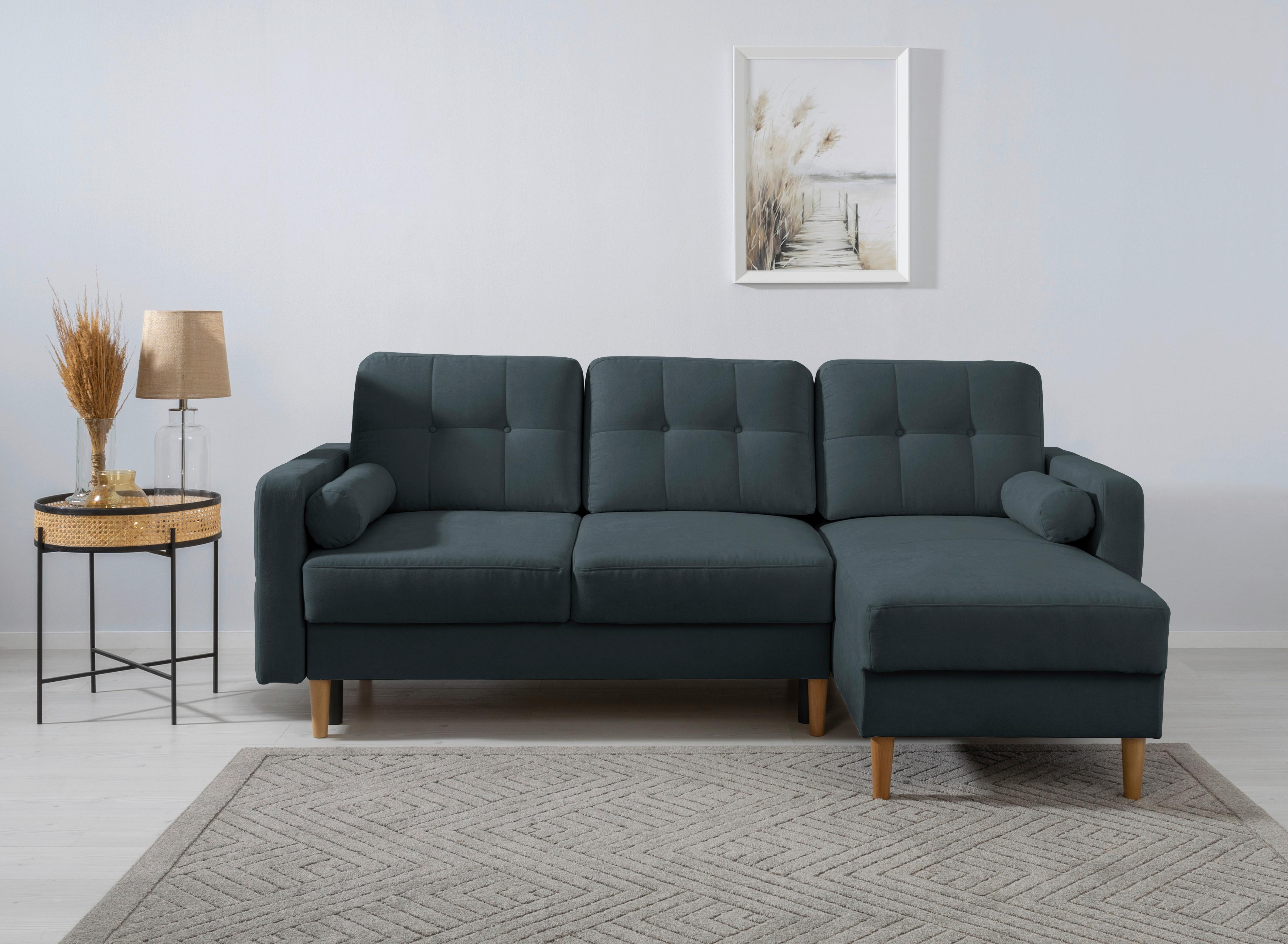 Ecksofa Noret Dunkelblau S: 223x157 Cm - Buchefarben/Dunkelblau, Design, Textil (223/157cm) - MID.YOU