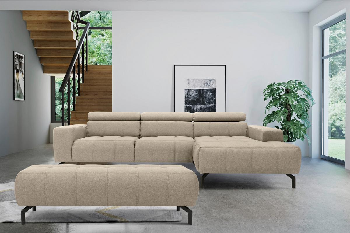 Polsterhocker Cunelli Schlammfarben Webstoff H: 45cm - Schlammfarben/Schwarz, Design, Textil (153/45/62cm) - MID.YOU