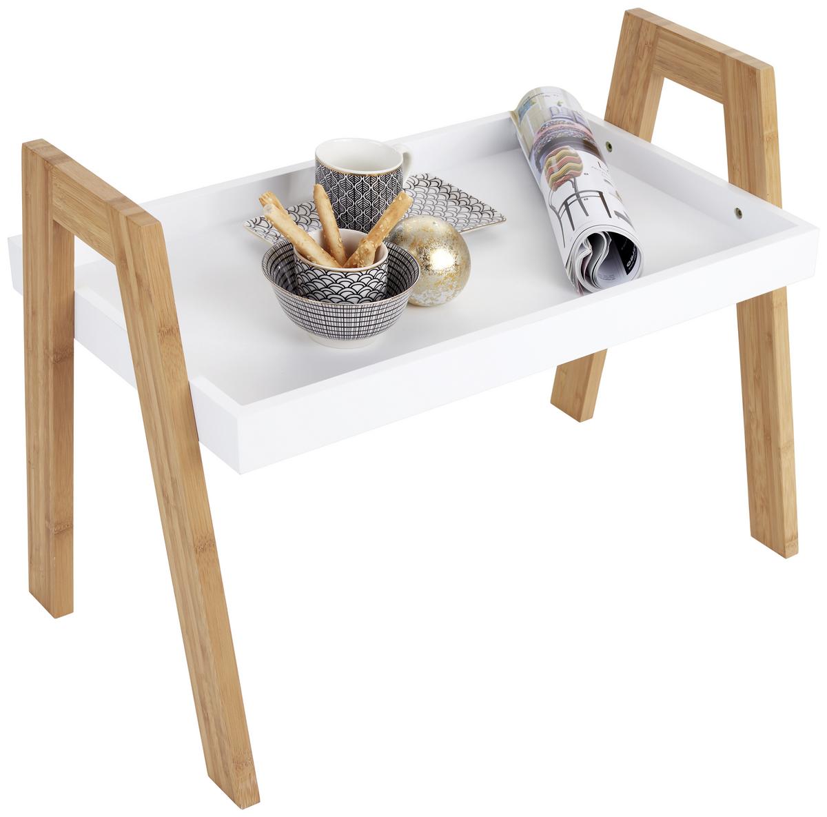 Beistelltisch Scandi Bambus/weiß - Naturfarben/Weiß, MODERN, Holz/Holzwerkstoff (62,5/45/32cm) - Ondega