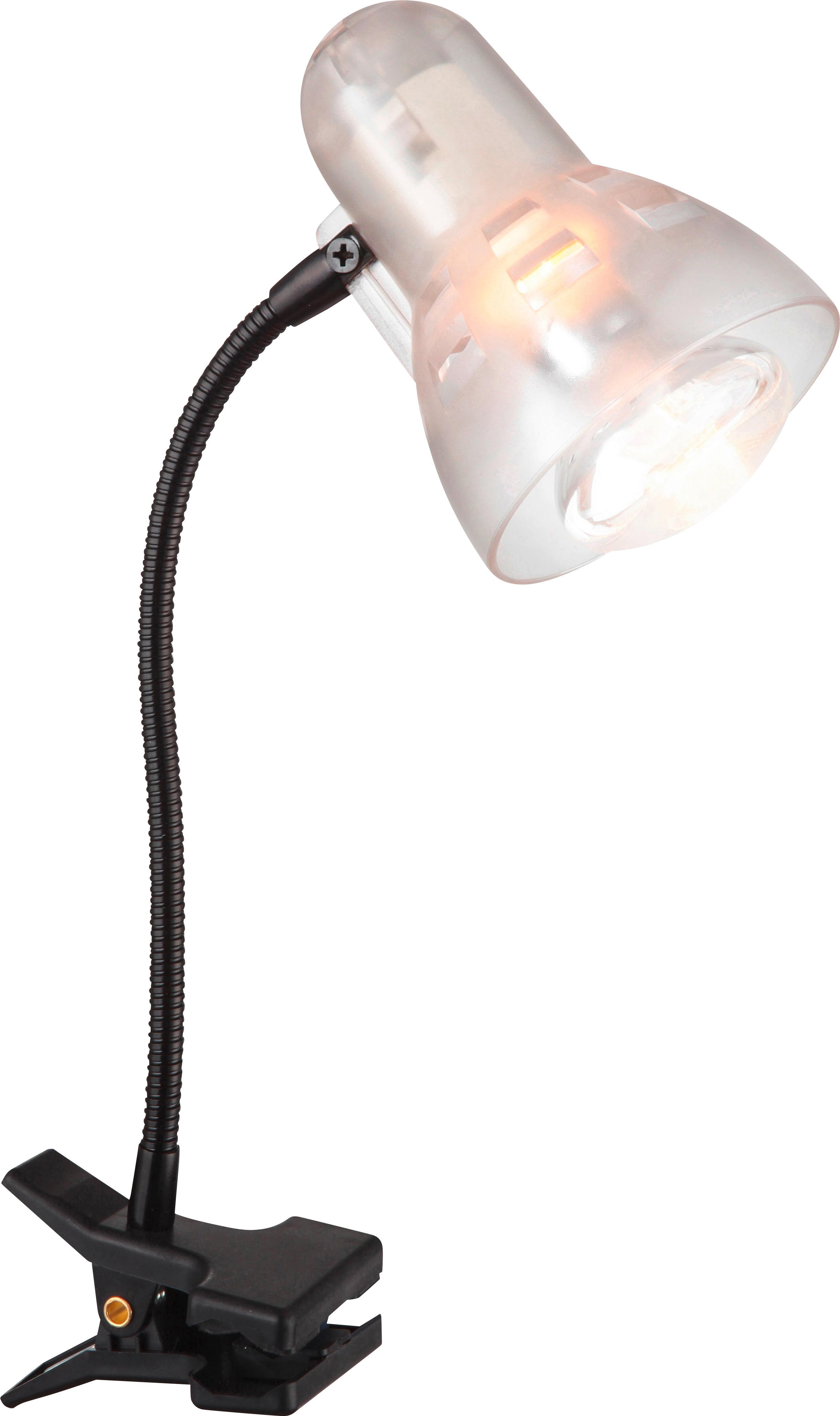 Klemmleuchte Lea Schwarz mit Flexarm, Wippschalter - Transparent/Schwarz, KONVENTIONELL, Kunststoff/Metall (34cm) - Ondega