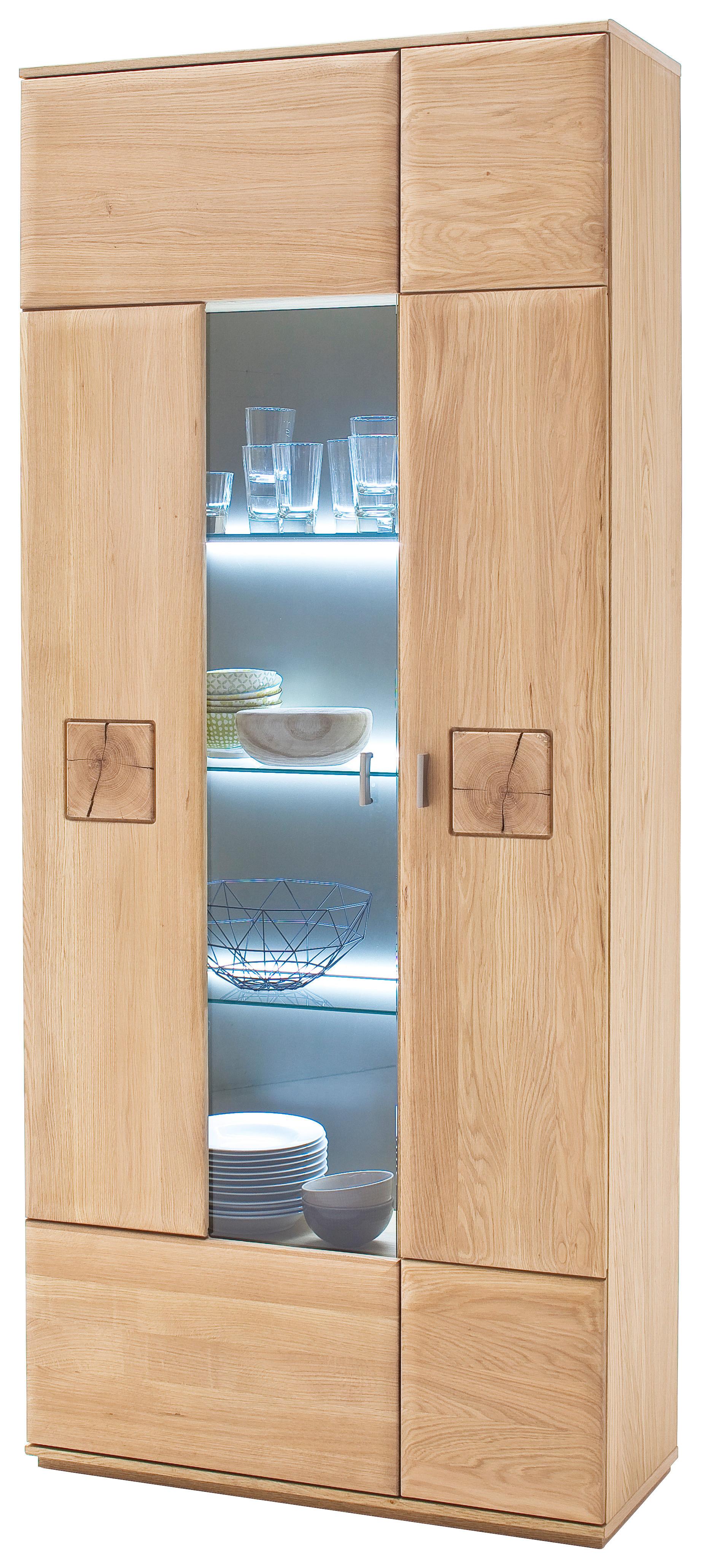 Vitrine Bologna B: 90 cm teilmassiv Eichefarben - Eichefarben, Design, Glas/Holz (90/208/38cm) - Livetastic