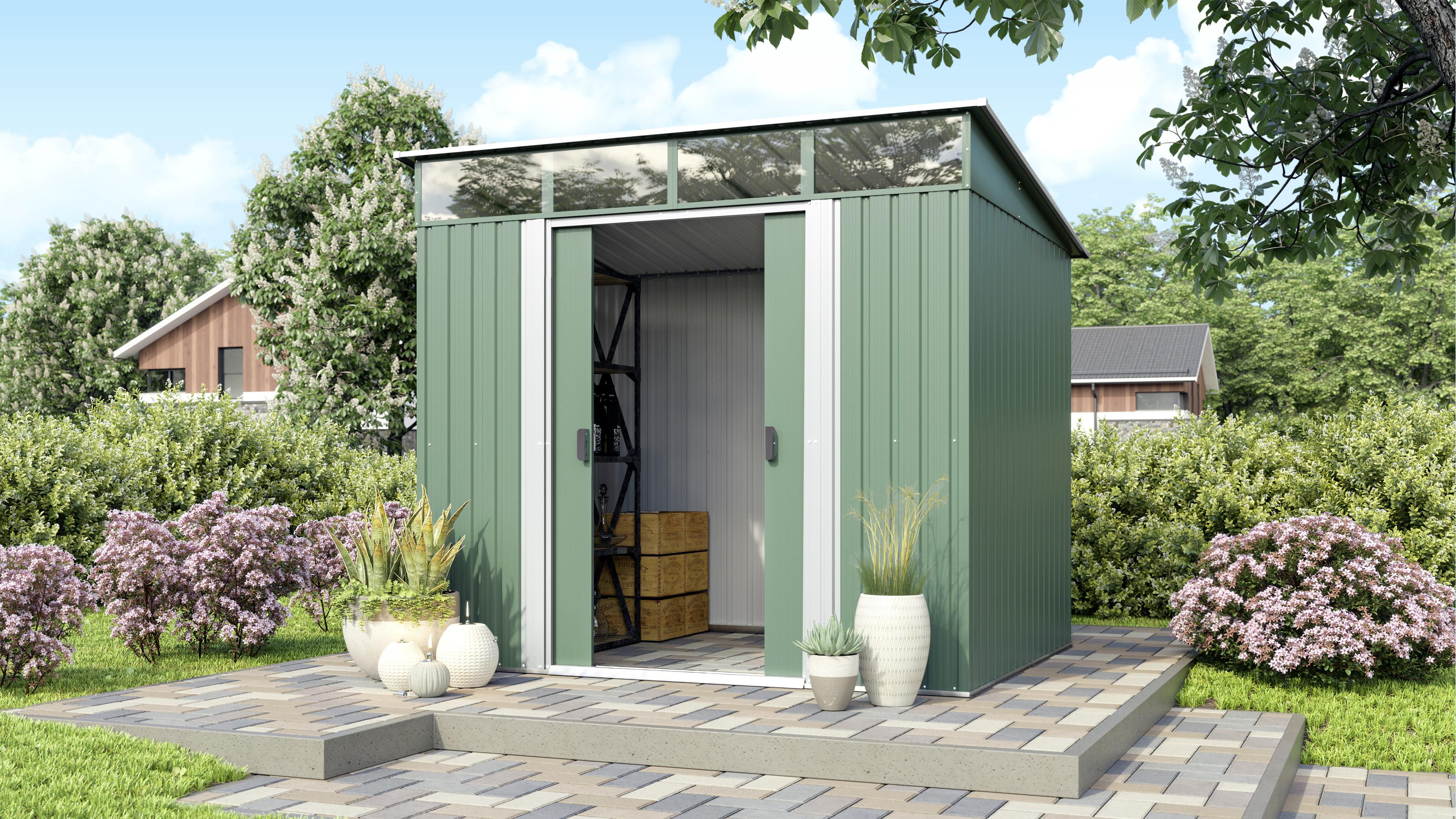 Gerätehaus ohne Boden 238x203x194 cm - Weiß/Grün, Basics, Metall (238/203/194cm)