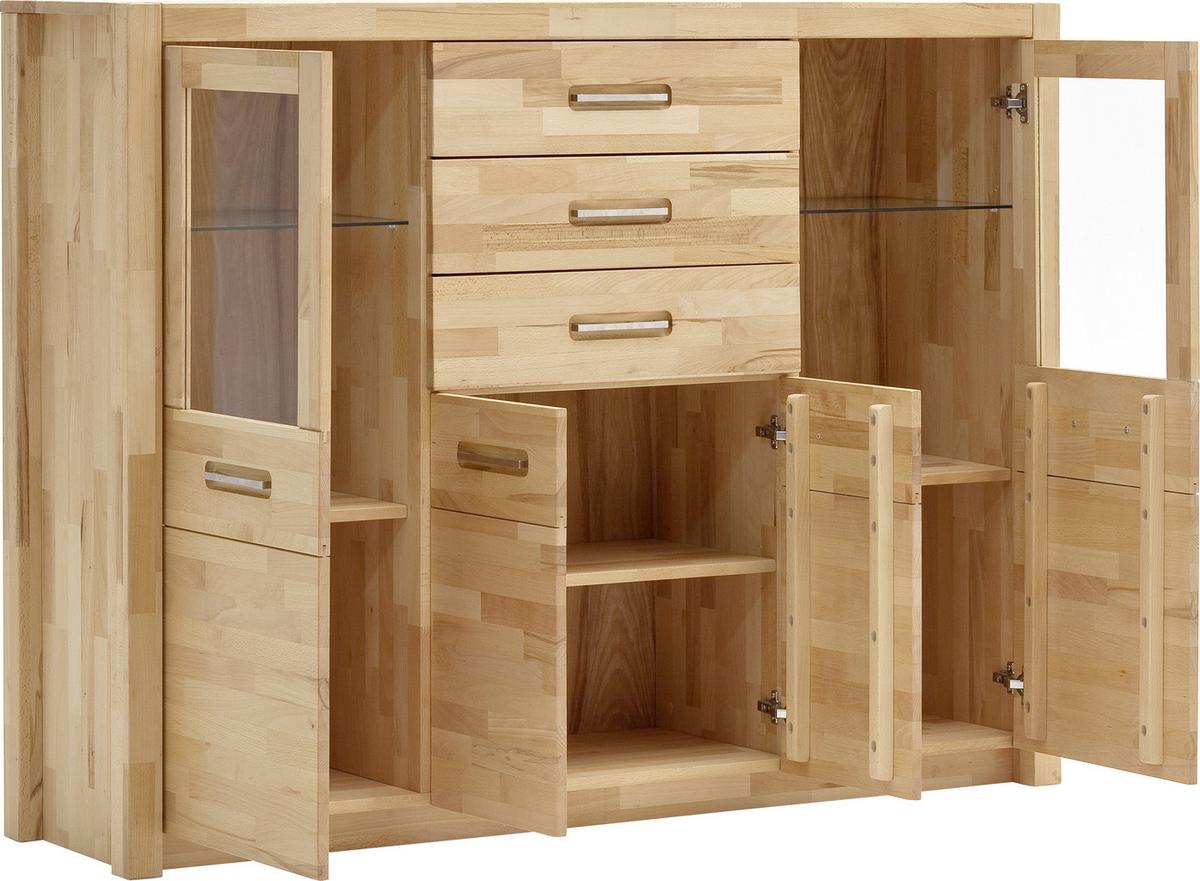 Highboard Fenja Buchefarben, B: 163 cm - Buchefarben, Design, Glas/Holz (163/122/40cm) - MID.YOU
