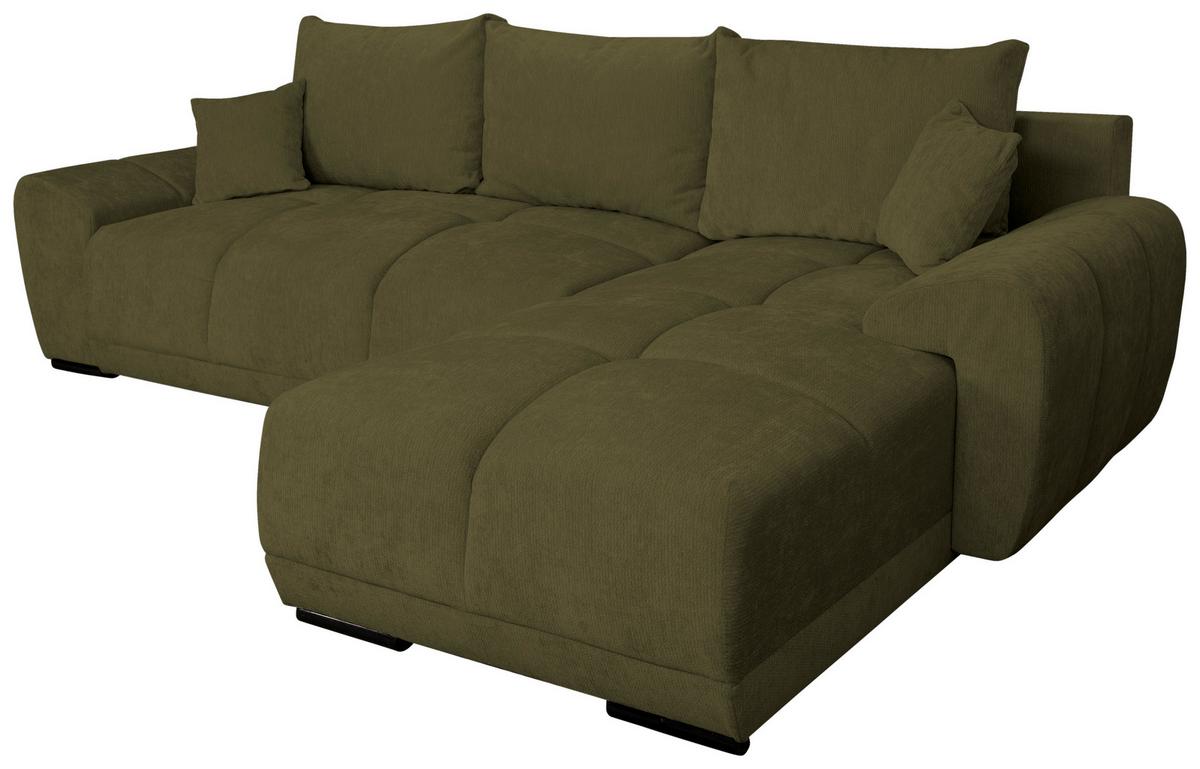 Rohová sedačka BONN, oboustranná, olivová žinylka - černá/olivově zelená, Moderní, textil/plast (296/182cm)