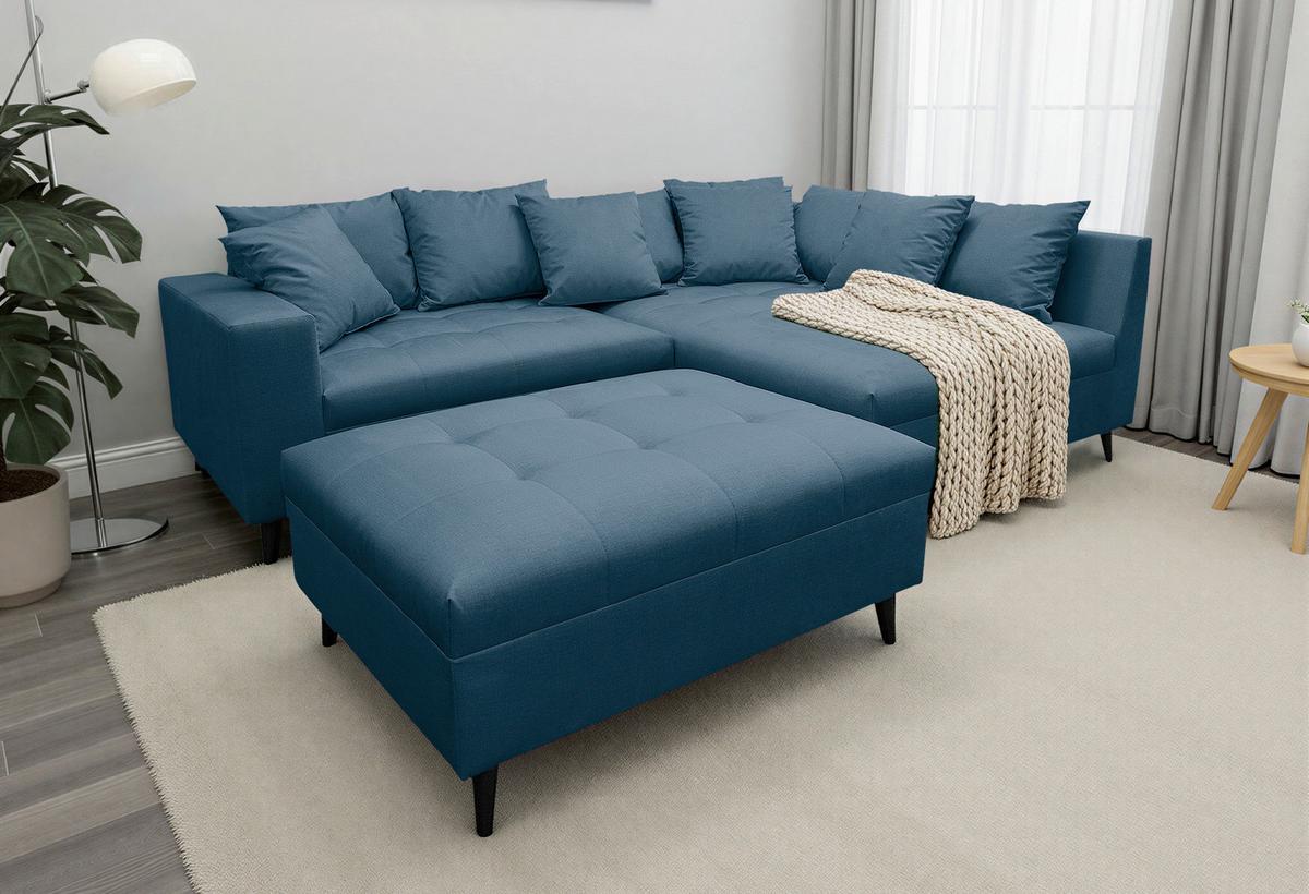 Ecksofa Pruno Dunkelblau S: 247x174 Cm - Schwarz/Dunkelblau, Design, Textil (247/174cm) - MID.YOU