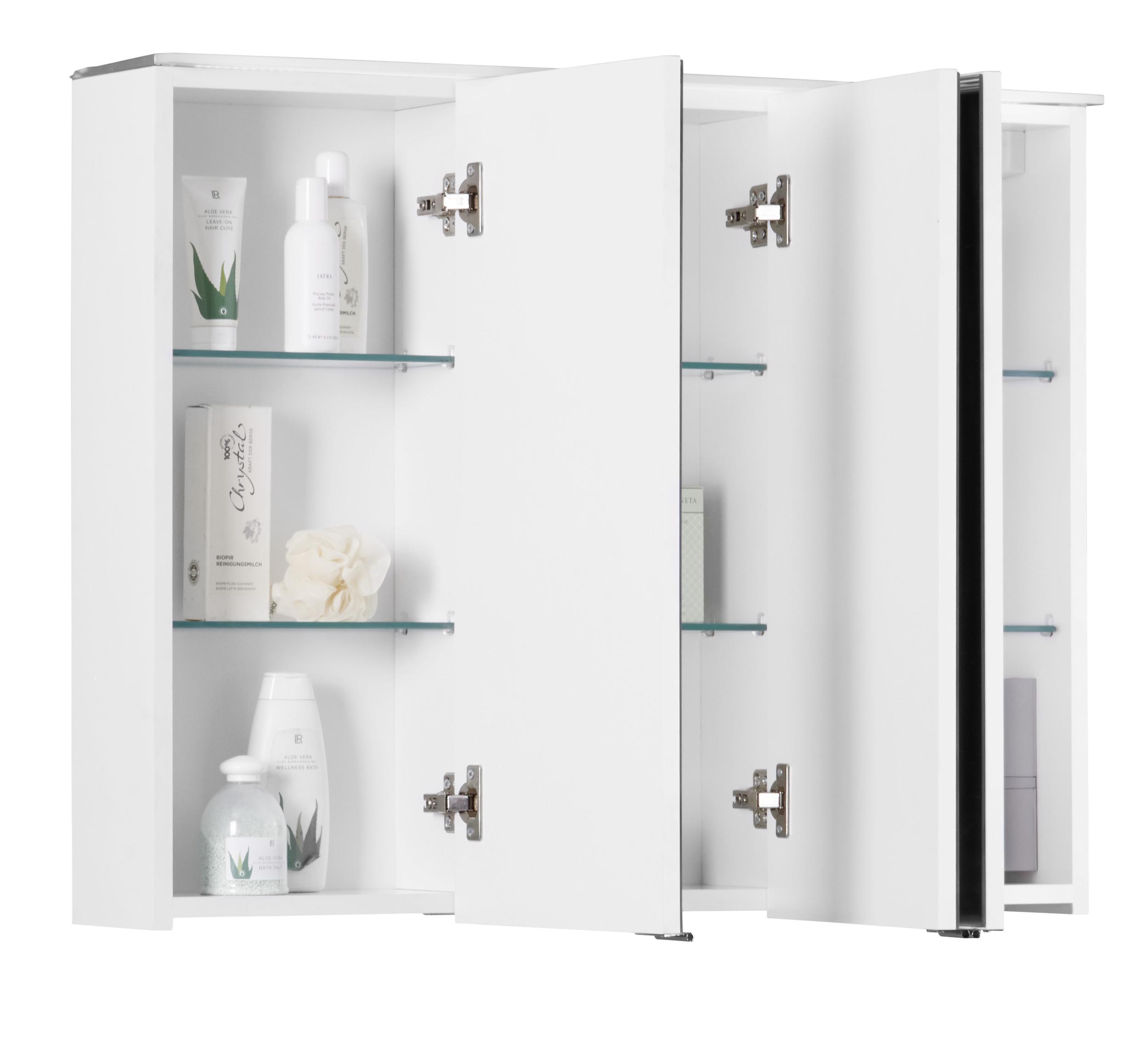 Spiegelschrank mit Led + Türendämpfer B: 90cm Weiß - Weiß, MODERN, Glas/Holzwerkstoff (90/72/18cm)