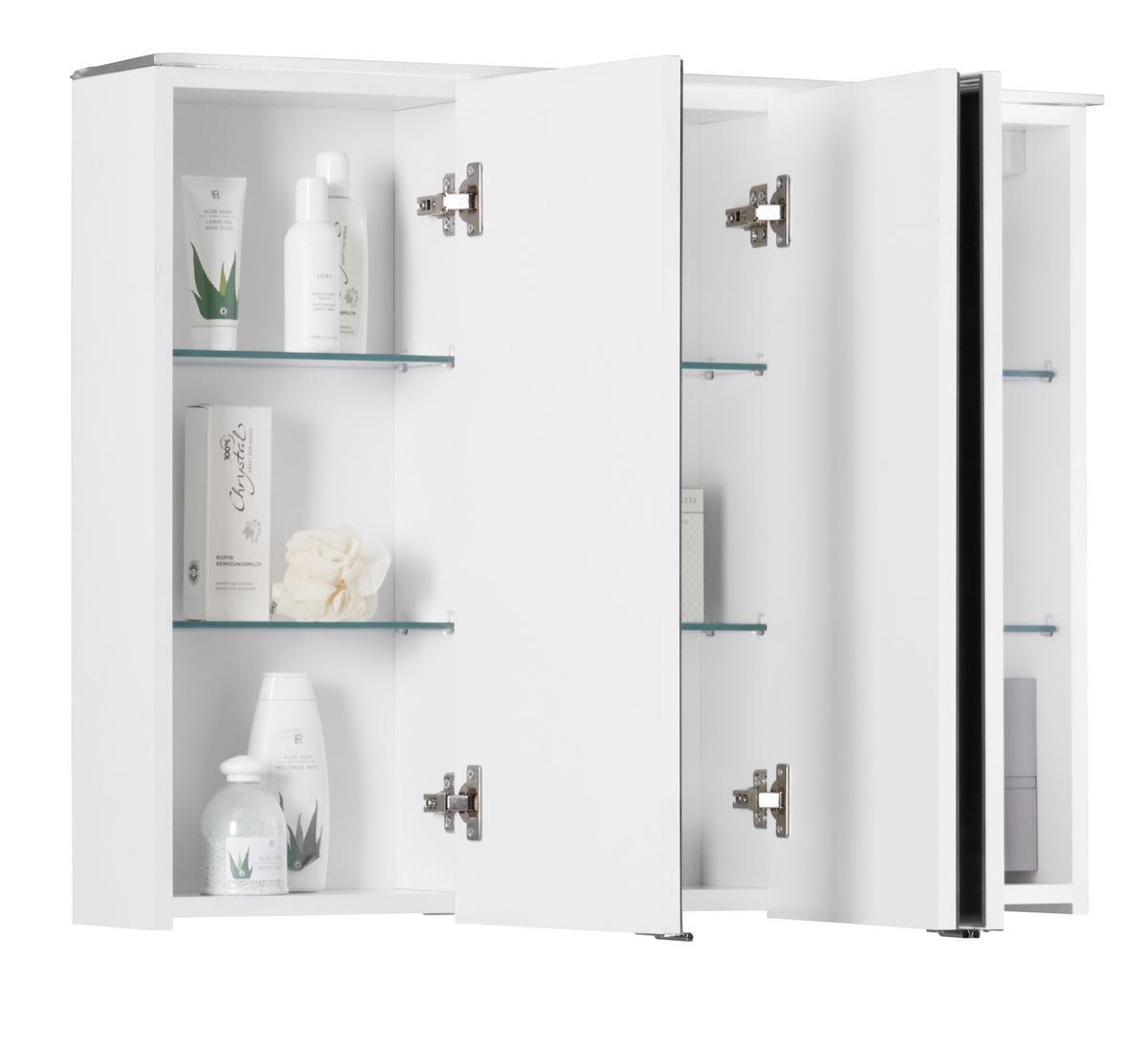Spiegelschrank mit Led + Türendämpfer B: 90cm Weiß - Weiß, MODERN, Glas/Holzwerkstoff (90/72/18cm)