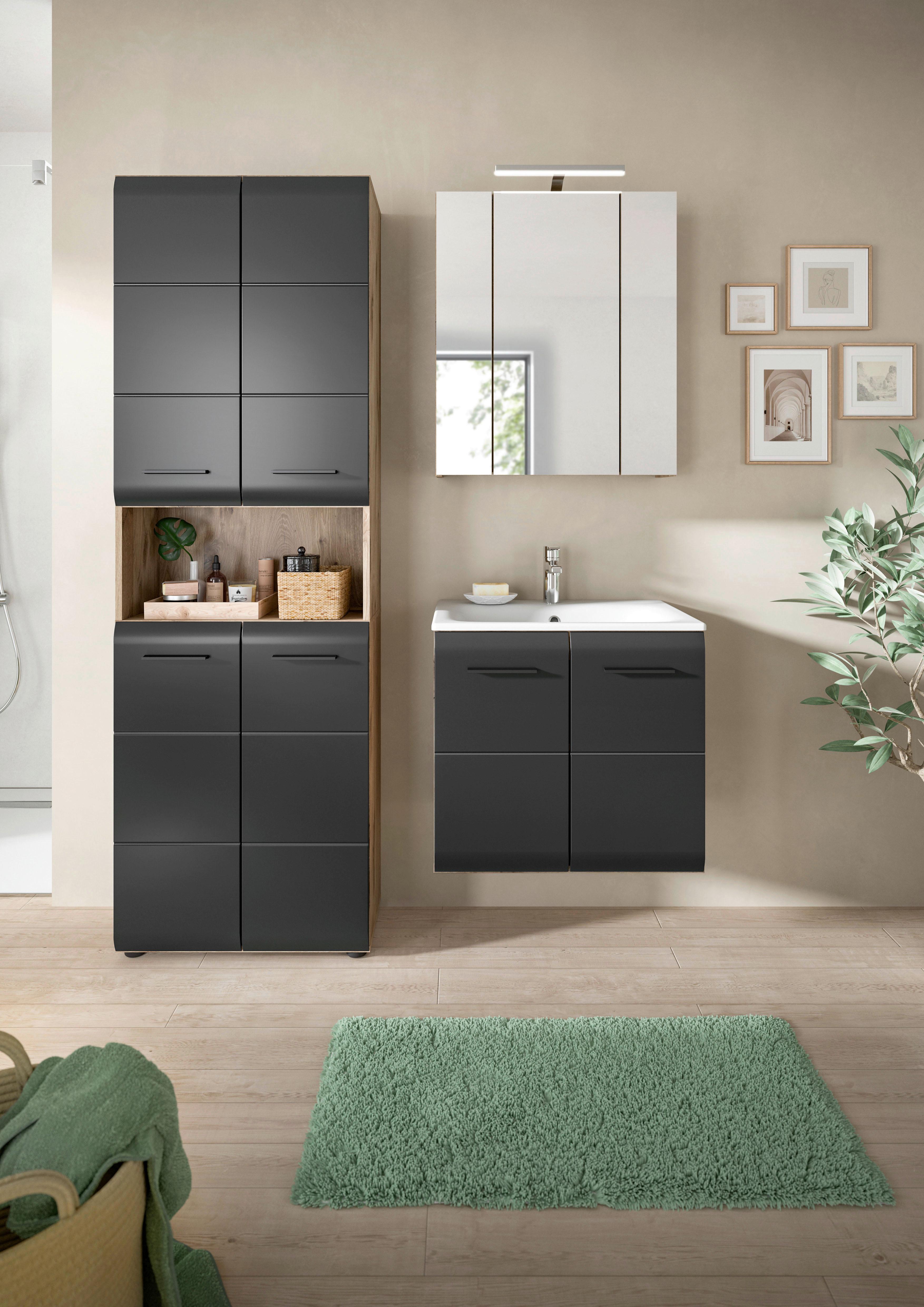 Badezimmer Ice Schwarz/Eiche Dekor B: 120cm - Eiche dunkel/Schwarz, Basics, Keramik/Holzwerkstoff (120cm) - MID.YOU