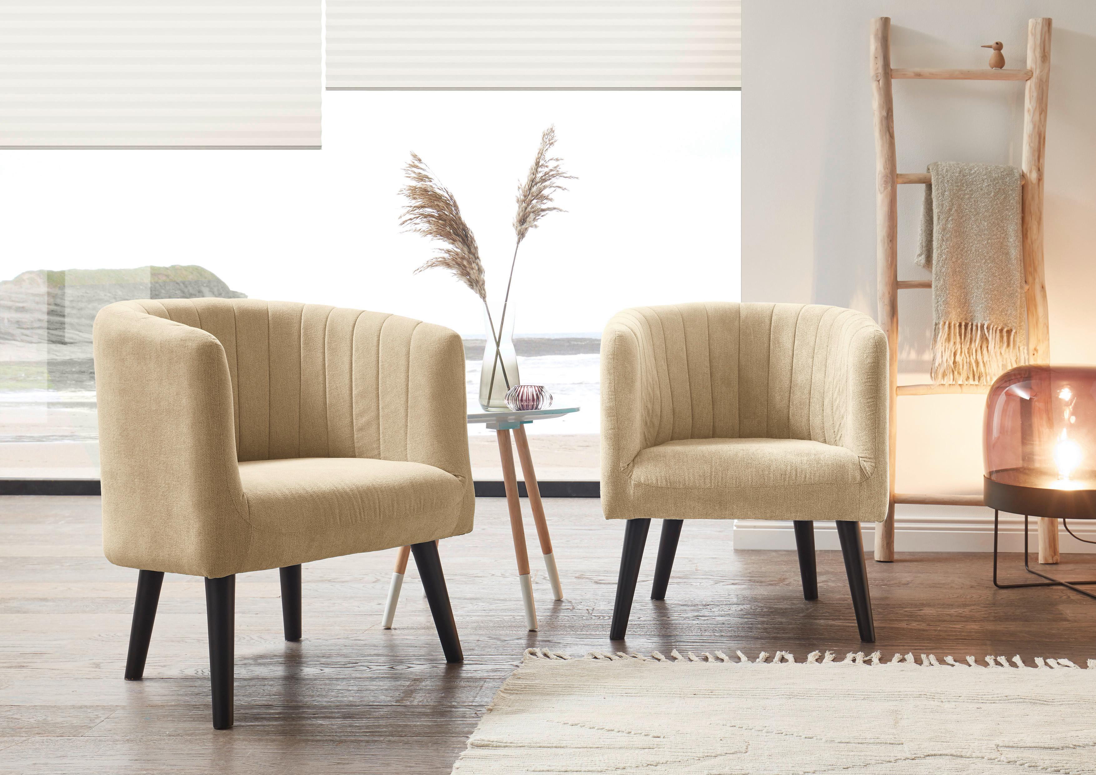 Polstersessel mit Armlehnen Paul Velours Sandfarben - Sandfarben/Schwarz, Basics, Textil (61/82/58cm) - Livetastic