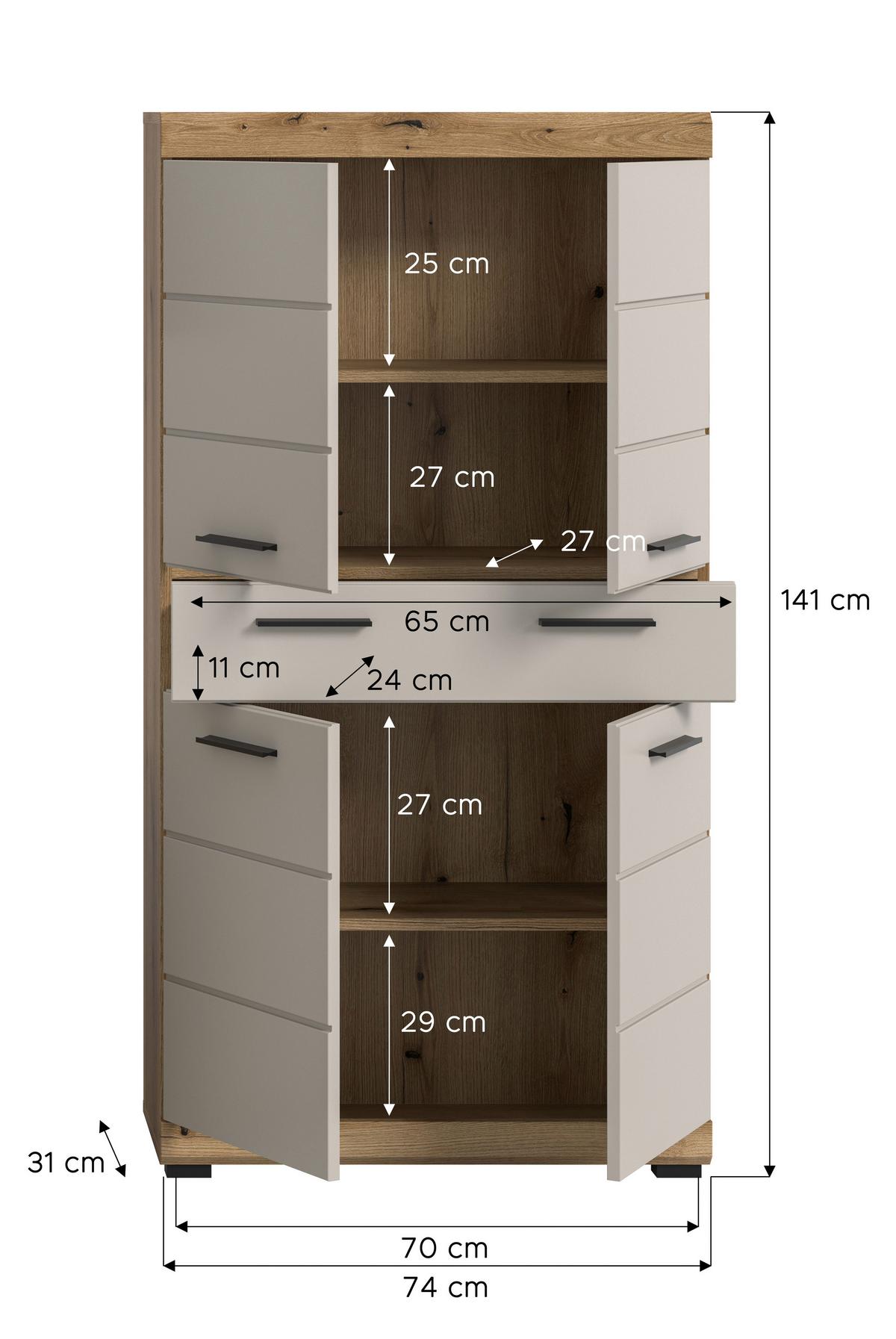 Midischrank Scout Kaschmir/Naturfarben B: 74 cm - Kaschmir/Schwarz, MODERN, Holzwerkstoff (74/141/31cm) - MID.YOU