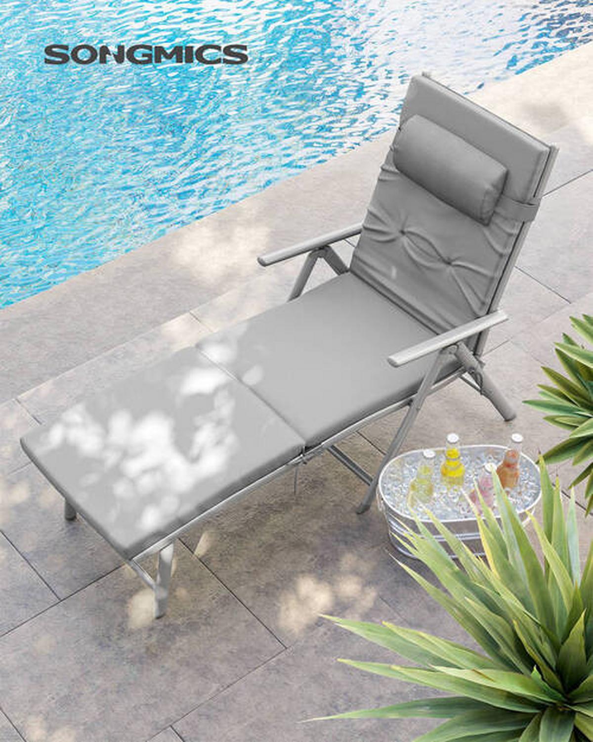 Sonnenliege Grau verstellbar, B: 61cm - Grau, Basics, Textil/Metall (61/39/183cm) - Modante