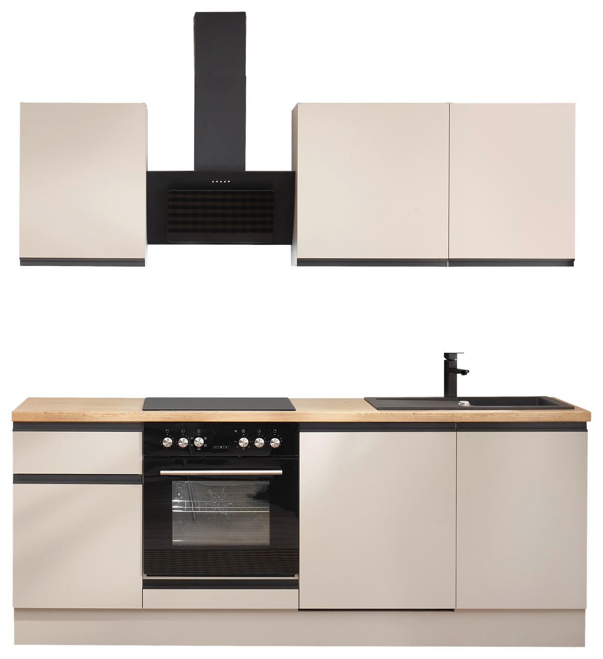 Kuchyňská linka 220 cm, NIZZA - hedvábně šedá/barvy dubu, Trend, kov/kompozitní dřevo (220cm) - P & B