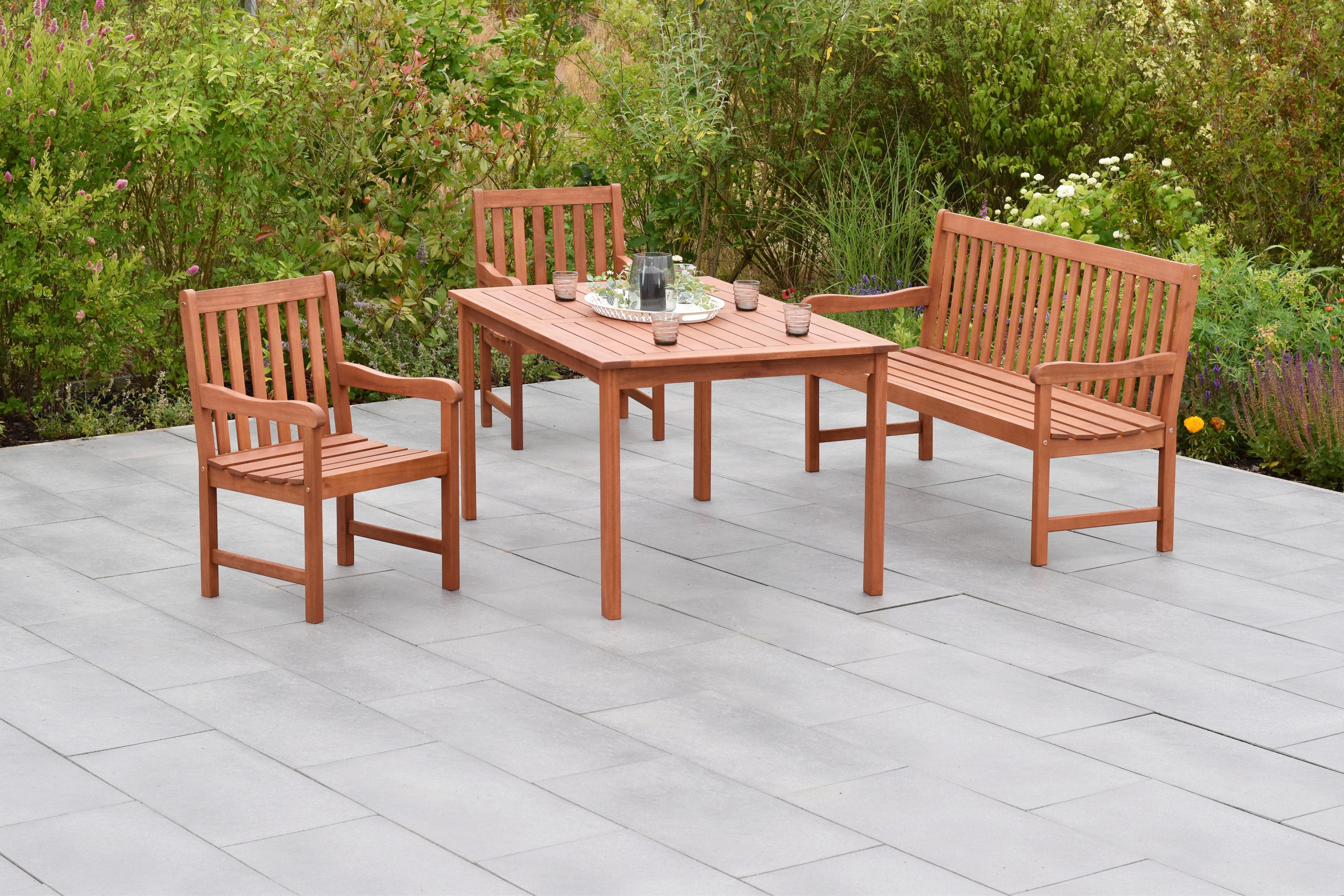 Gartenmöbel Set 4-tlg. Santos Eukalyptusholz - Naturfarben, MODERN, Holz - Gardenson