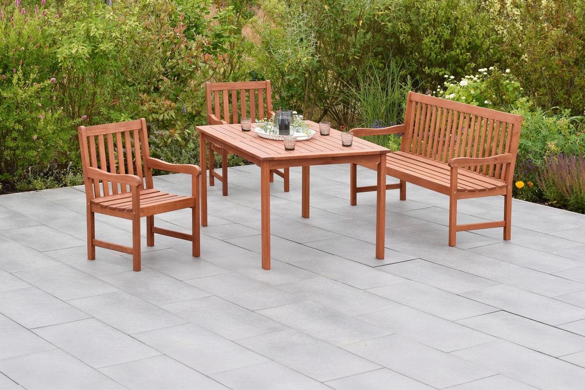 Gartenmöbel Set 4-tlg. Santos Eukalyptusholz - Naturfarben, MODERN, Holz - Gardenson