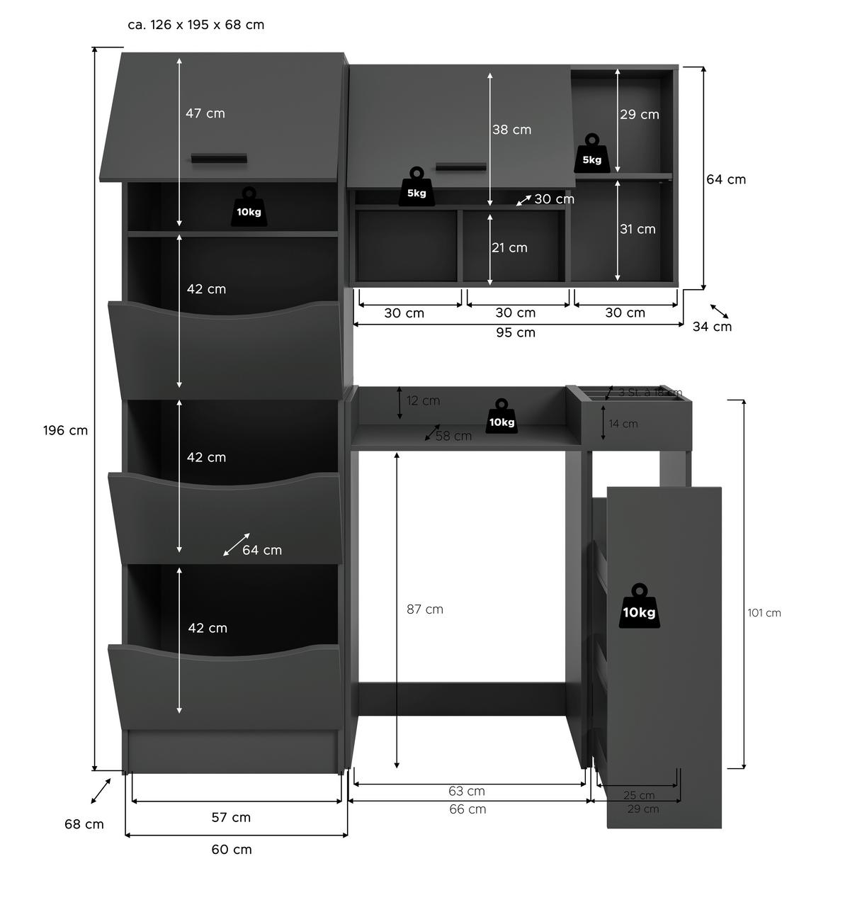 Prádelna Free Antracit - antracitová, Basics, kompozitní dřevo (126/195/68cm) - MID.YOU