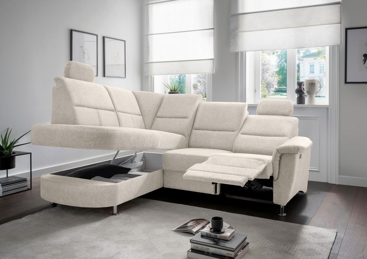 Ecksofa mit Stauraum Parole Beige Chenille - Chromfarben/Beige, KONVENTIONELL, Textil (184/231cm) - Livetastic
