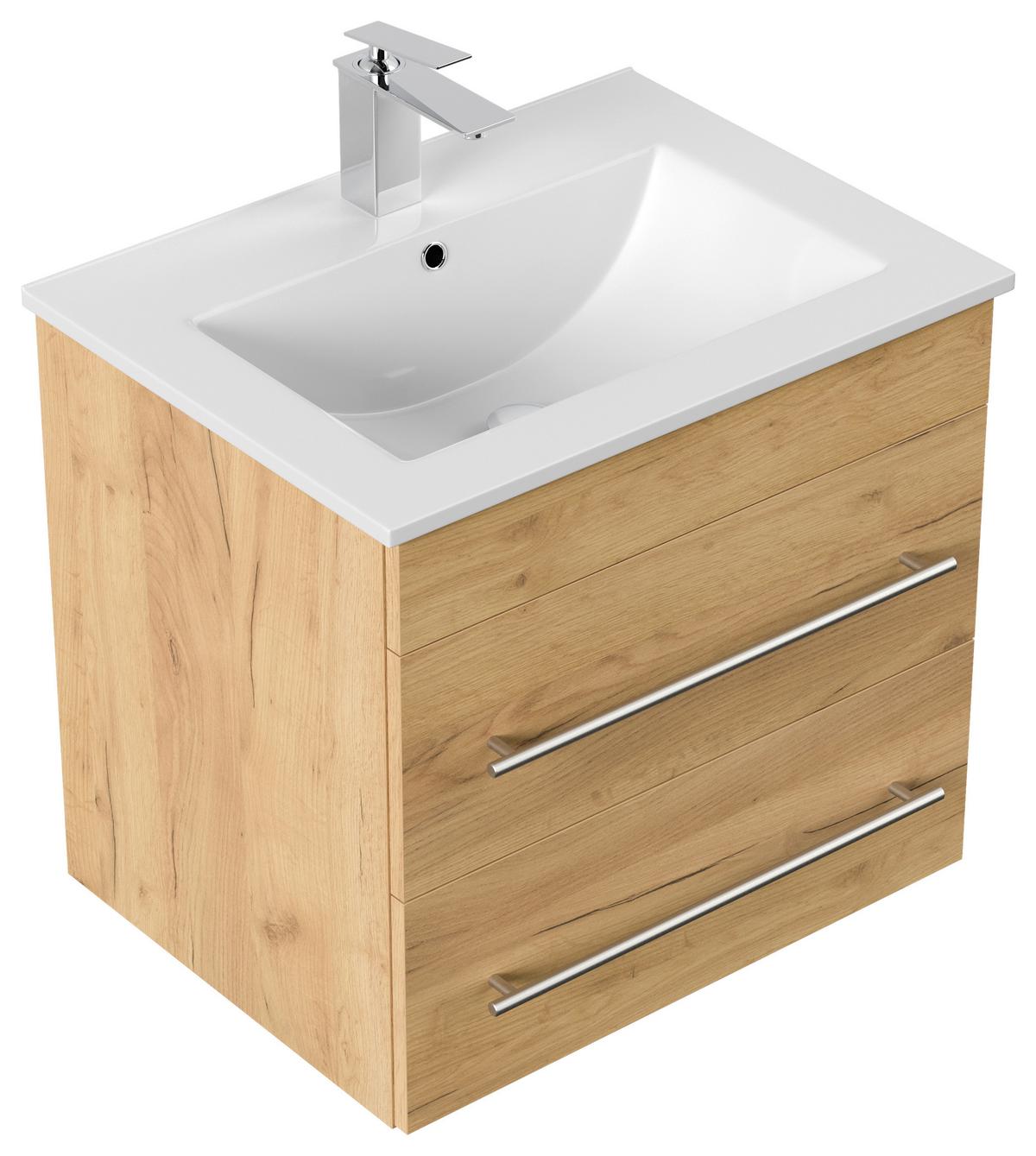 Waschtischkombi Apollo Eichefarben B: 61,5 cm - Eichefarben/Weiß, Basics, Keramik/Holzwerkstoff (61,5/56/46,5cm) - MID.YOU