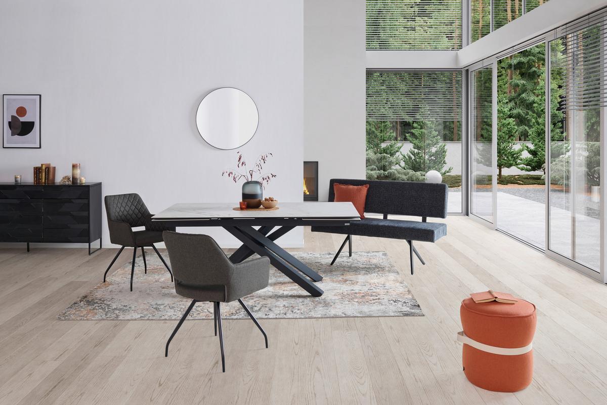 Sitzbank Chios  mit Lehne Leinenoptik Grau, B: 140 cm - Dunkelgrau/Schwarz, KONVENTIONELL, Textil/Metall (140/90/62cm) - MID.YOU