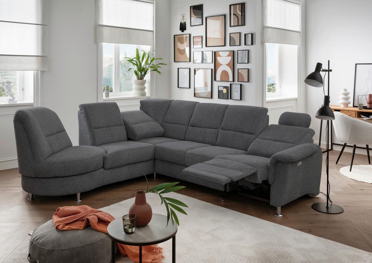 Ecksofa mit Relaxfunktion Parole Anthrazit Chenille - Chromfarben/Anthrazit, MODERN, Textil (236/275cm) - Livetastic