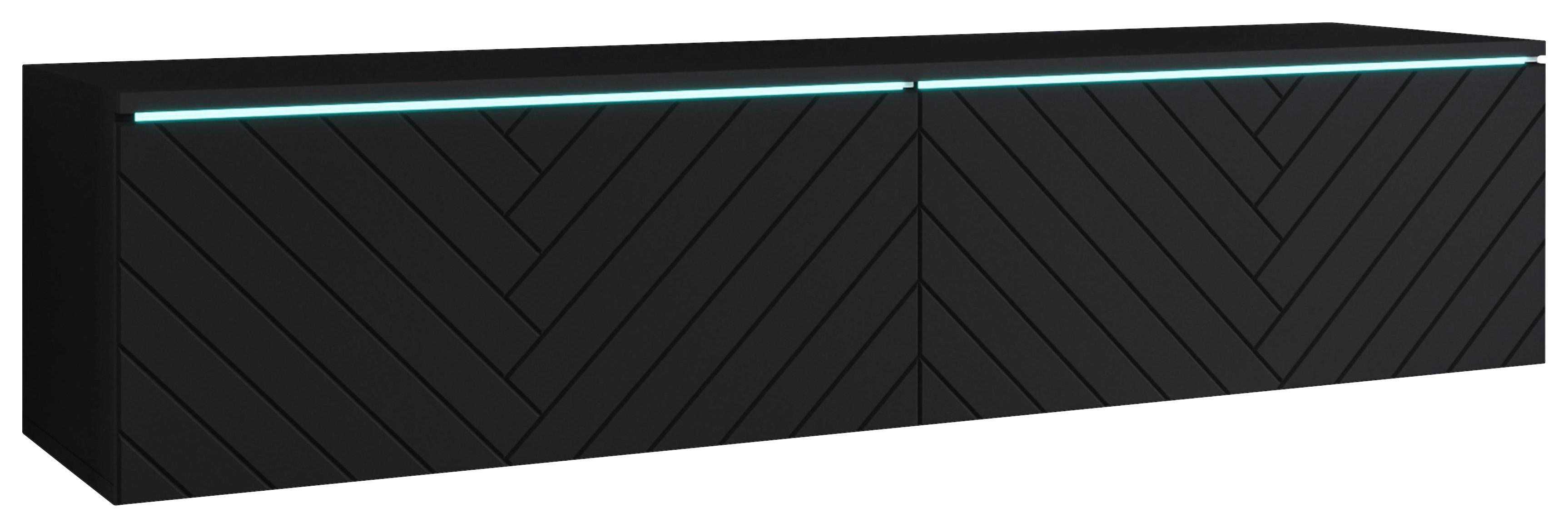 Nízká komoda s LED osvětlením 140cm - šedá/černá, Basics, kompozitní dřevo/plast (140/30/33cm) - P & B