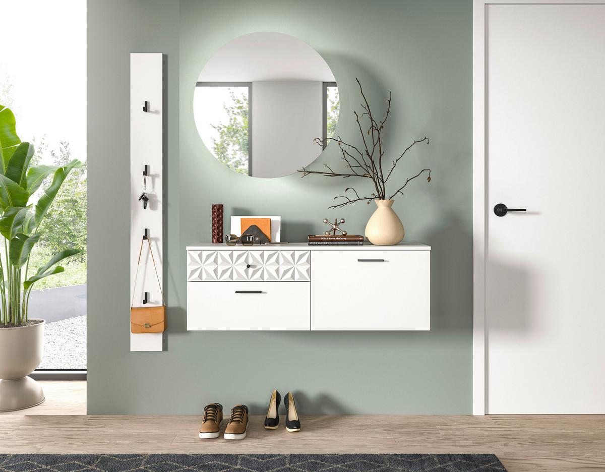 Garderobe Prisma Weiß B: 141 Cm - Weiß, Design, Glas/Holzwerkstoff (141/192/34cm) - MID.YOU