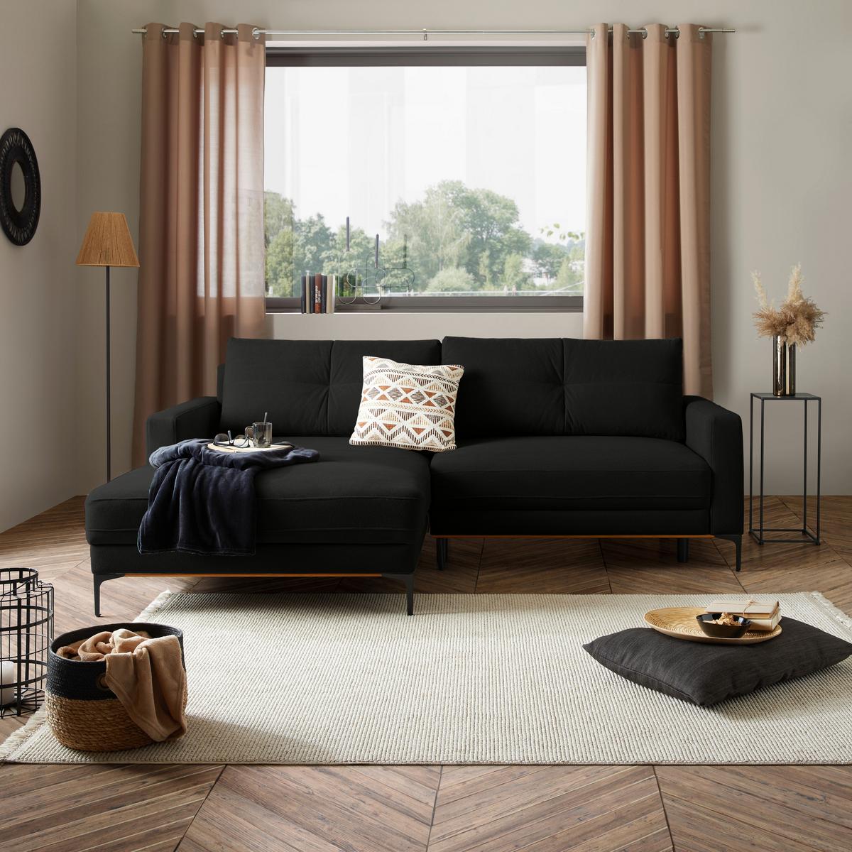 Rohová sedačka BERGAMO, levá, černá - černá, Moderní, kov/textil (162/238cm) - Ondega