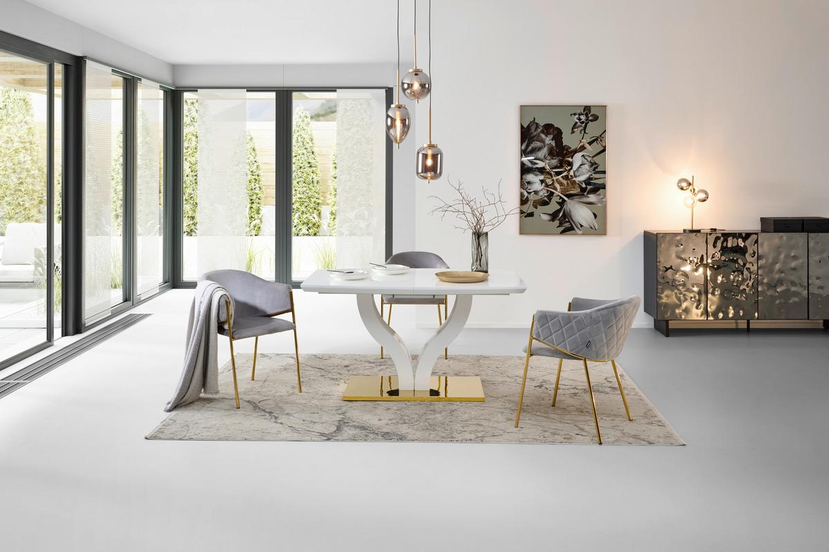 Ausziehtisch Jade 140 Az 140-180x76x90 Cm Weiß Hg - Weiß Hochglanz/Goldfarben, KONVENTIONELL, Holzwerkstoff/Metall (140-180/76/90cm) - MID.YOU