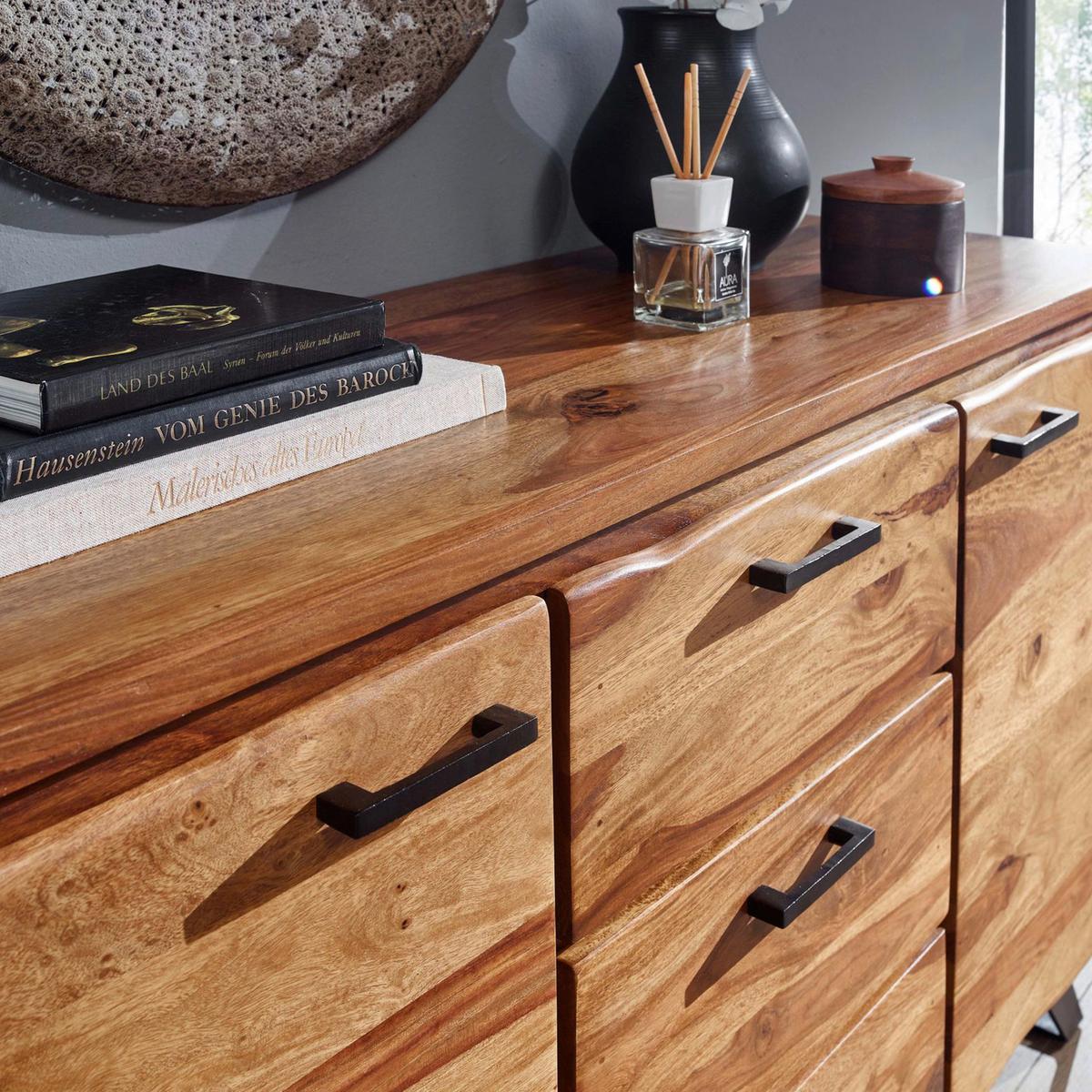 Sideboard 145 cm Sheesham, Sheeshamfarben - Sheeshamfarben/Schwarz, Design, Holz (145/82/45cm) - MID.YOU